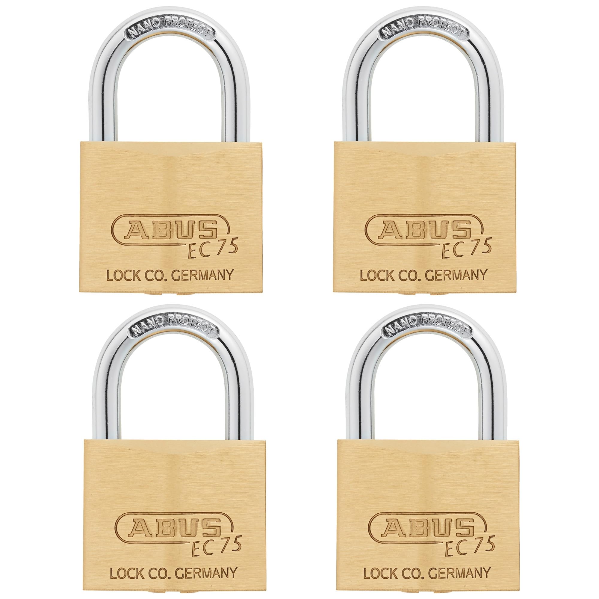 4 Pack 75/50 Solid Brass Padlock with 2 Keys for Outdoor by ABUS – Brass, Gold, Pack of 4, Model 75/50 KA