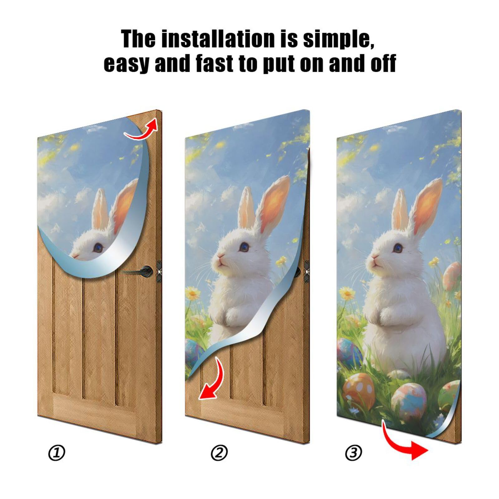 FLildon Easter Bunny Cute Eggs Door Cover Decoration, Party Accessory Porch Decor for Festive Ornament Room Door Covers 36 x 98 Inch