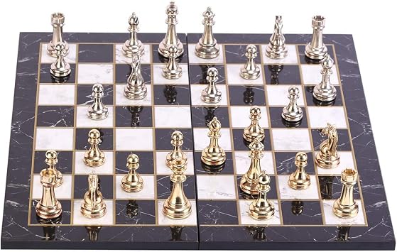 Classic Chess Set for Adults,Handmade Pieces and Marble Design Folding Wooden Chess Board King 2.96 inc