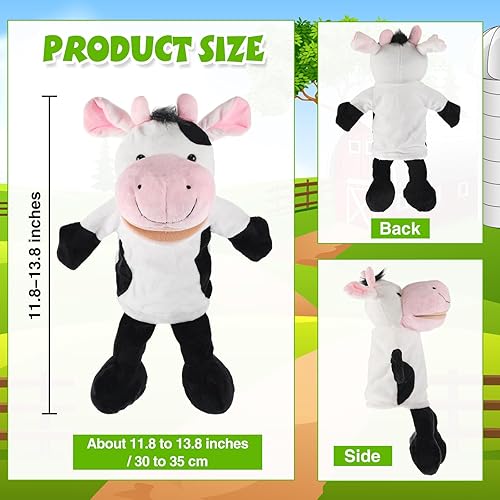 Miniatura 3 de 9 marionetas de mano de animales con boca abierta y movible de 11.8 a 13.8 pulgadas, animales de peluche suaves de animales de granja safari,