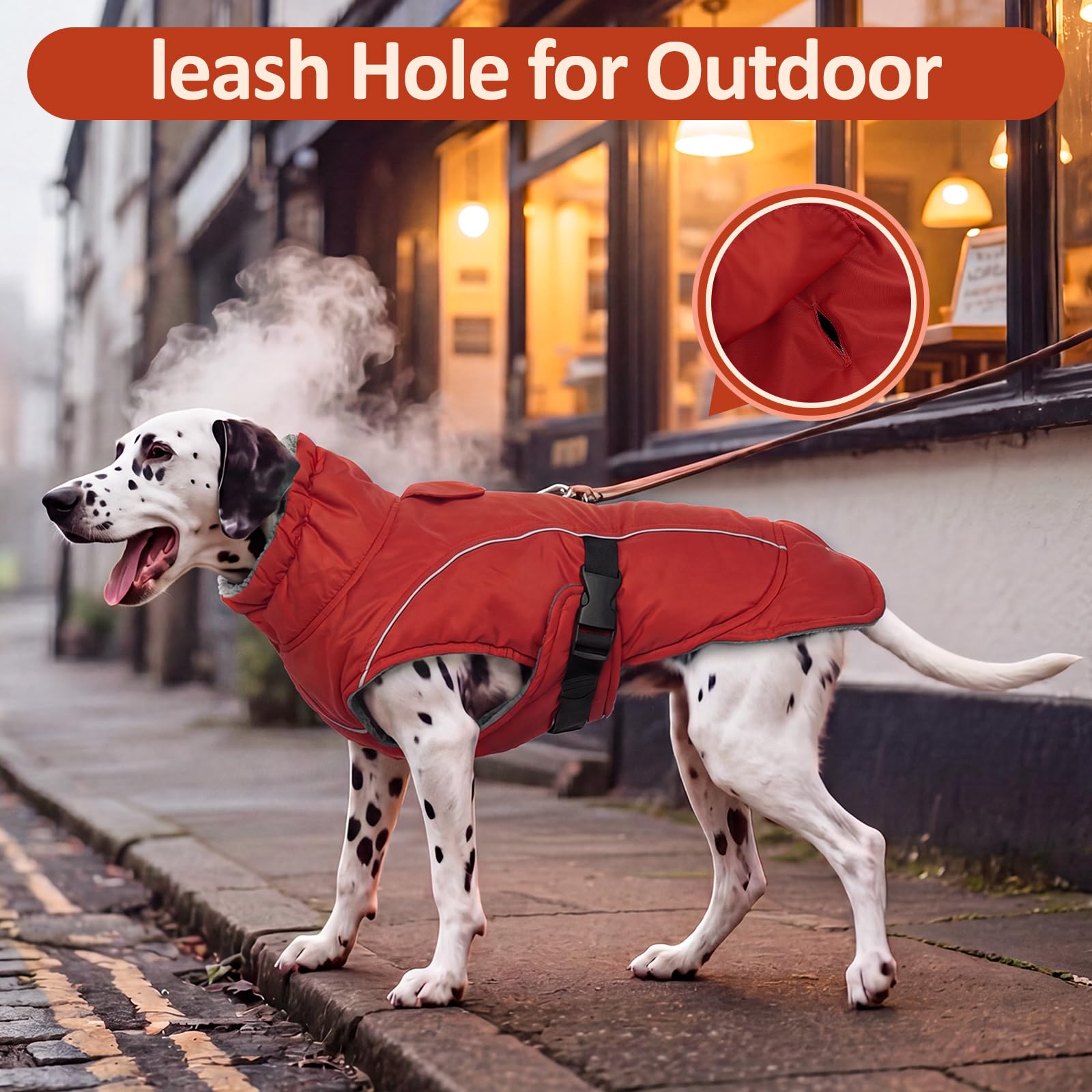 DENTRUN Abrigos para perros para clima frío, abrigo cálido para perro, resistente al viento, chaqueta acogedora para perro, chaleco de forro polar grueso, ropa repelente al agua con arnés y agujero