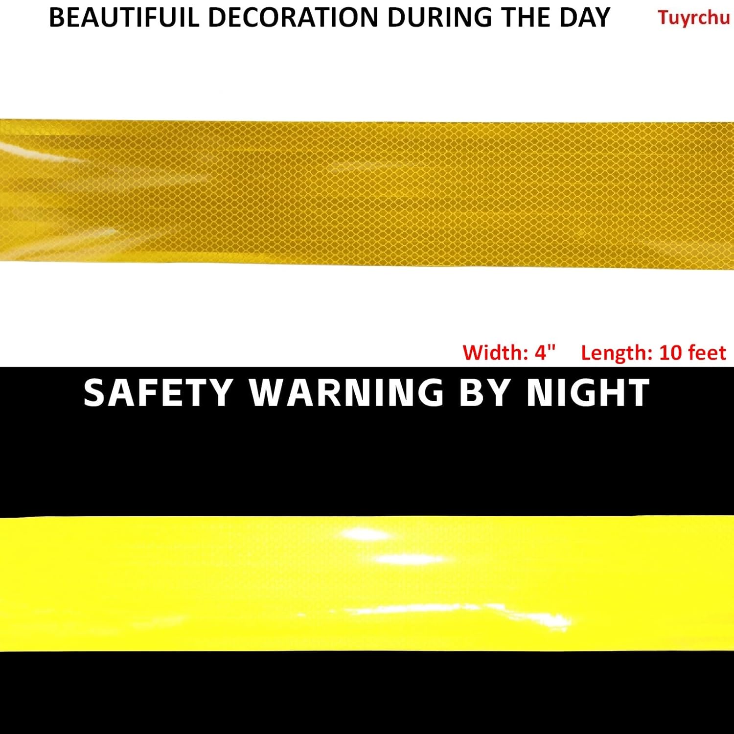 Non Fading Reflective Tape Yellow 4 inch Wide, Outdoor Waterproof High Visibility Safety Warning Adhesive Stickers Strips (10 feet)