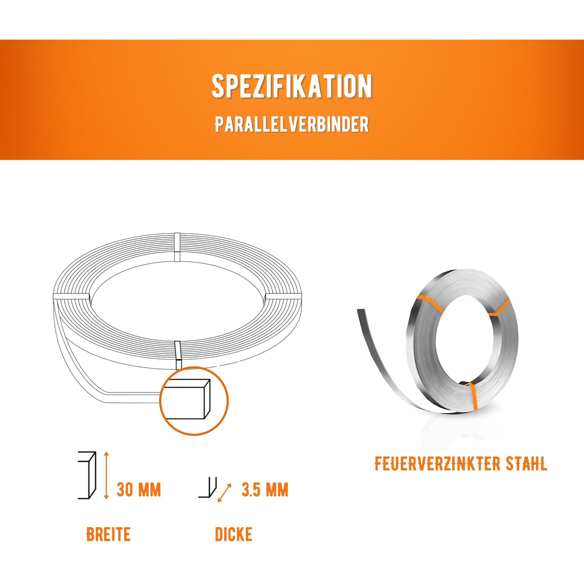 HausHeld® Erdungsband 30 m – 30x3,5 mm Feuerverzinkt | Flachstahl für Blitzschutz & Erdung | Verzinktes Stahlband für PV-Anlage & Fundamenterder