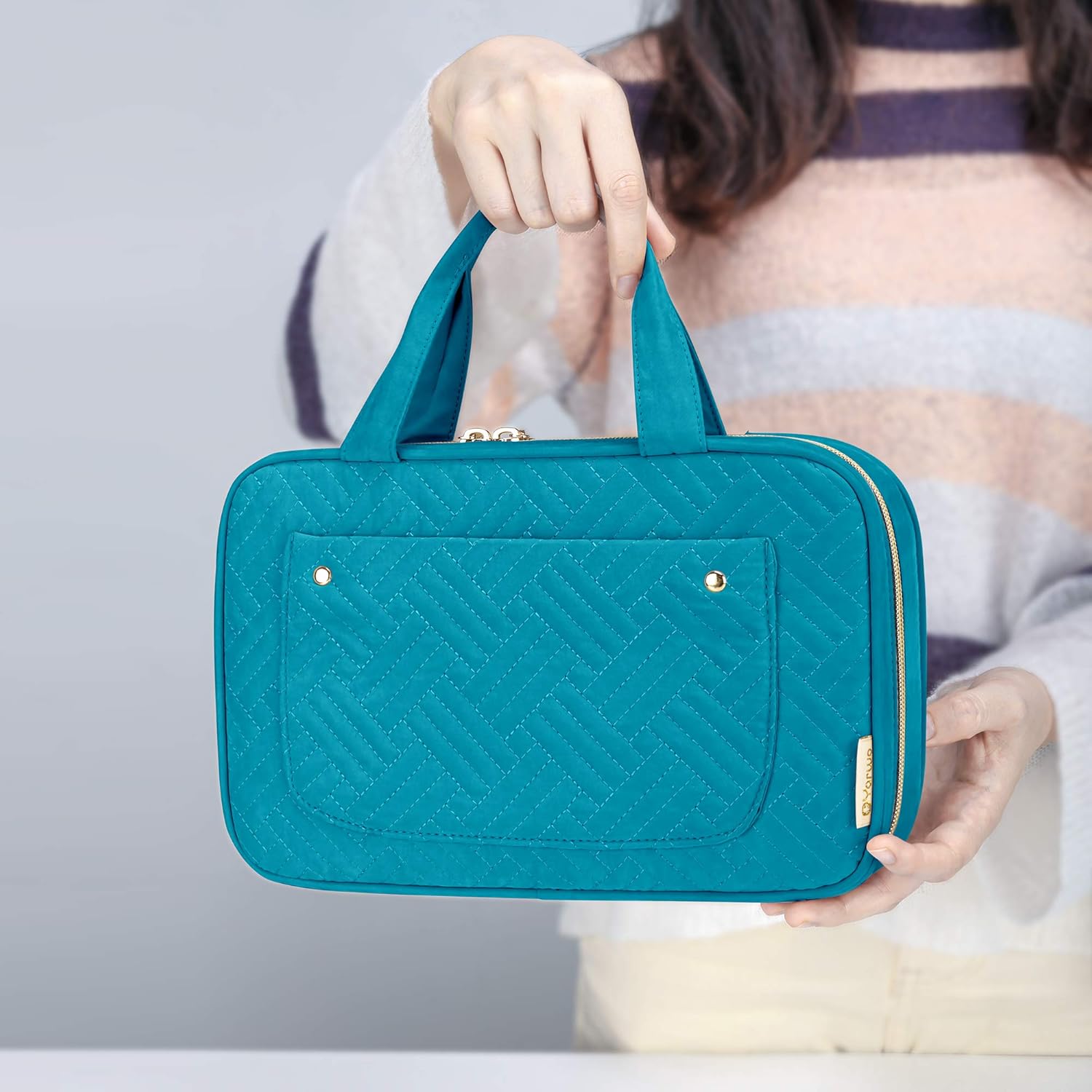 Yarwo Knitting Needles Case (up to 10.6"), Crochet Hooks Organizer with Double Handle for Circular Knitting Needles and Accessories, Teal (Bag Only)