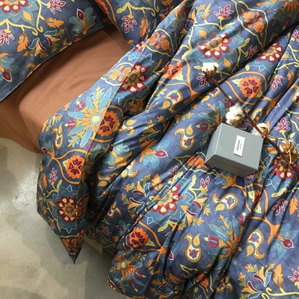 Eikei Home Damask Medallion Luxury Duvet Quilt Cover Boho Paisley Print Bedding Set 400 Thread Count Egyptian Cotton Sateen Vibrant Bohemian Pattern (Spanish Tile, Queen)