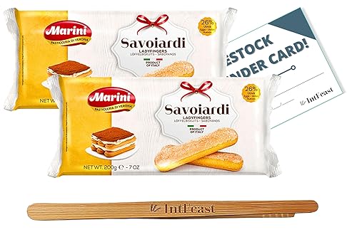 Marini Savoiardi Lady Dedos para galletas italianas de tiramisú, 7 onzas (paquete de 2) con pinzas de cocina de bambú IntFeast