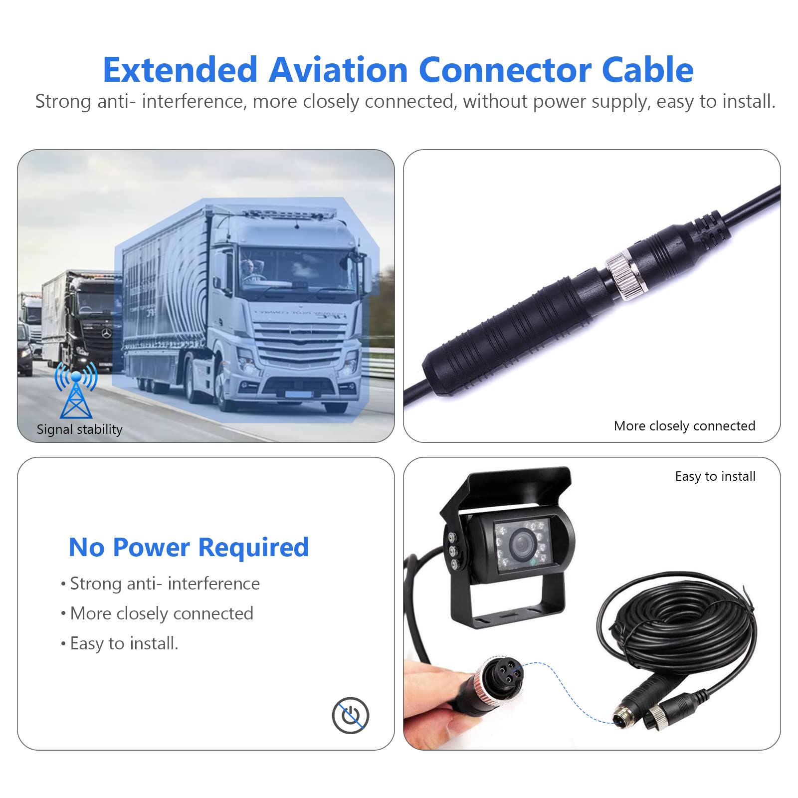 Telecamera Retromarcia 4 Pin Cavo Aviazione da 10 m, Visione Notturna 18 IR senza Linee di Inversione Telecamera Posteriore Impermeabile IP69 12V-24V per Autobus/Camper/Camion/Rimorchio/Furgone