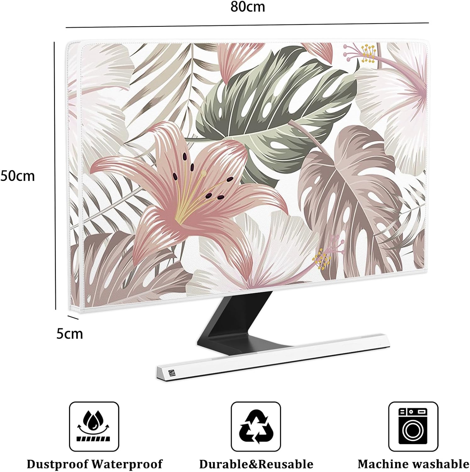 Baocicco Watercolor Tropical Plants Waterproof Screen TV Dust Cover 32 Inch Palm Leaves Botanical Floral TV Display Protectors Dust-Proof Anti-Static Protective Desktop TVs Hanging TV Protector