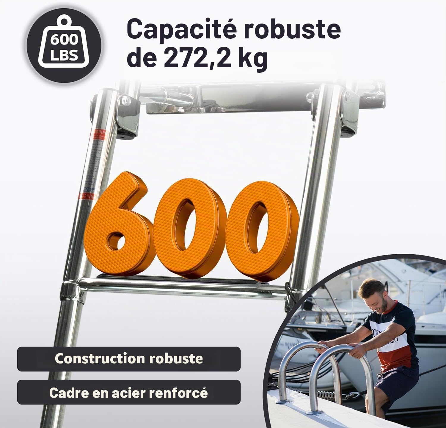 Échelle De Bain Échelle Bateau Extensible, Crochet Robuste pour Piscine avec 4 Marches Antidérapantes, Échelles Pont Natation Clip en Plastique, Acier Inoxydable Marin