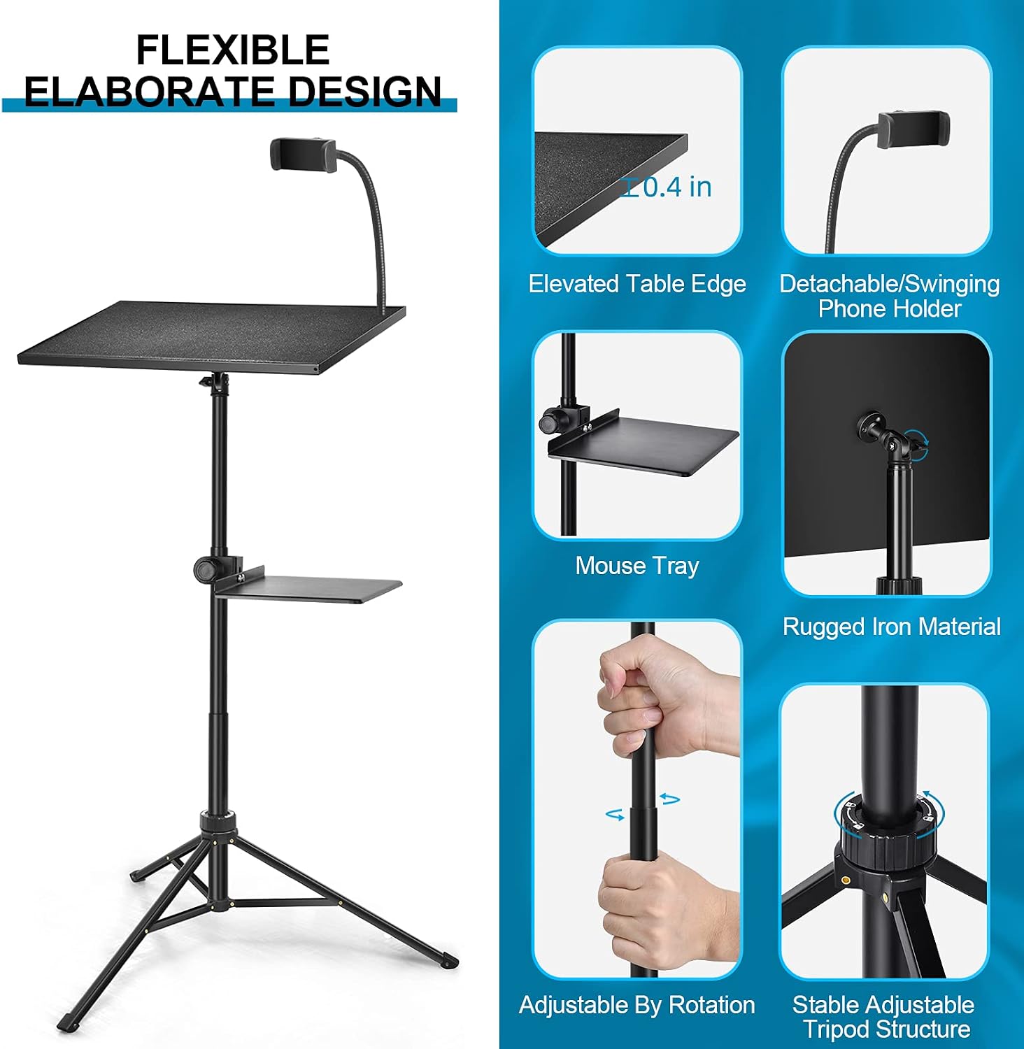 Laptop Projector Tripod Stand, Universal Portable Projector Tripod Stand, Detachable Tripod Mount for DJ Equipment, Stage or Studio, Height Adjustable 19 to 51 Inch