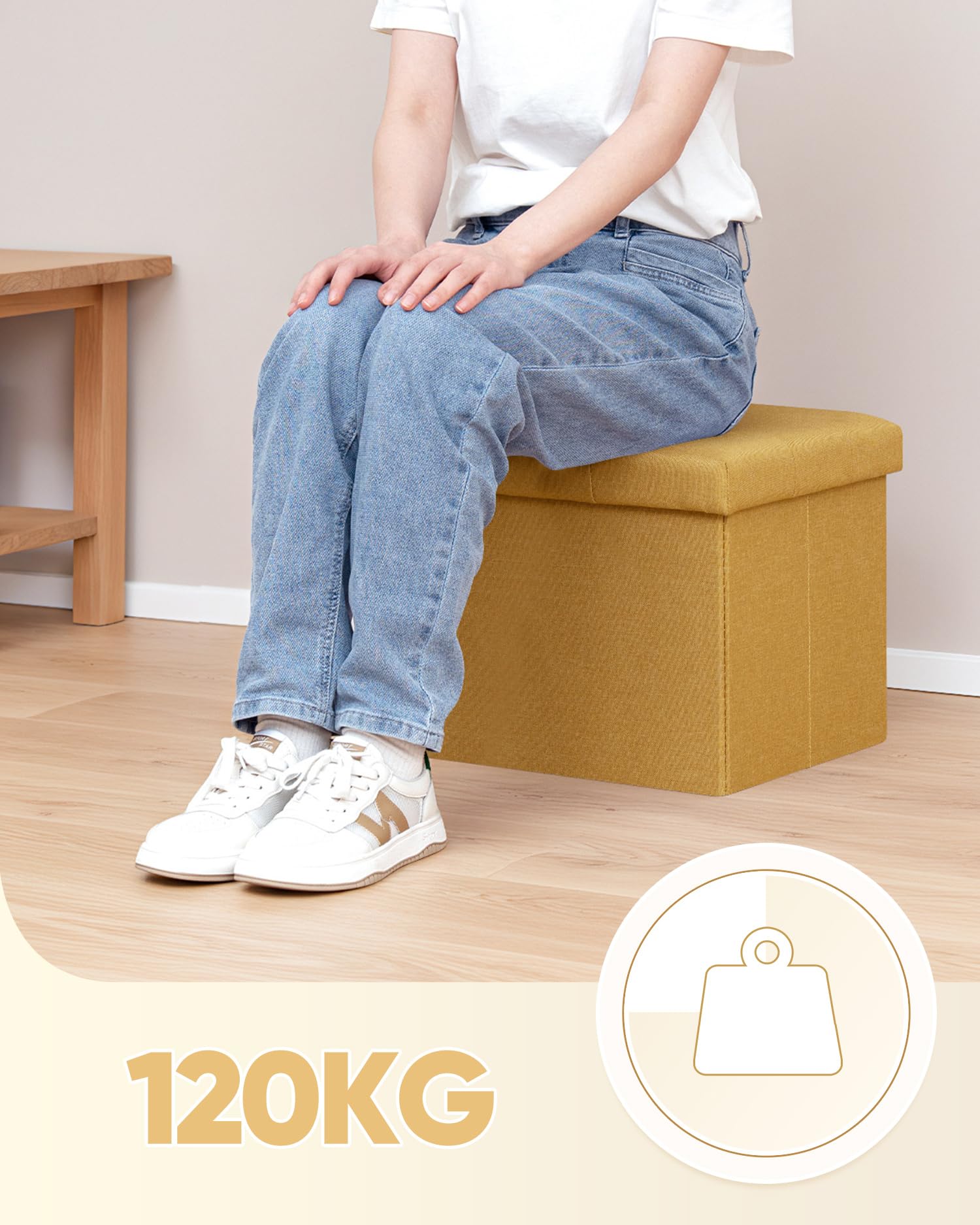 Bonlife Pouf Contenitore Panca Sgabello Contenitore, Piccoli Tavolino Salotto Lino Cubo Portaoggetti Pouf da Camera Quadrato per Soggiorno, Camera da Letto, Ingresso,42x32x32cm Zenzero