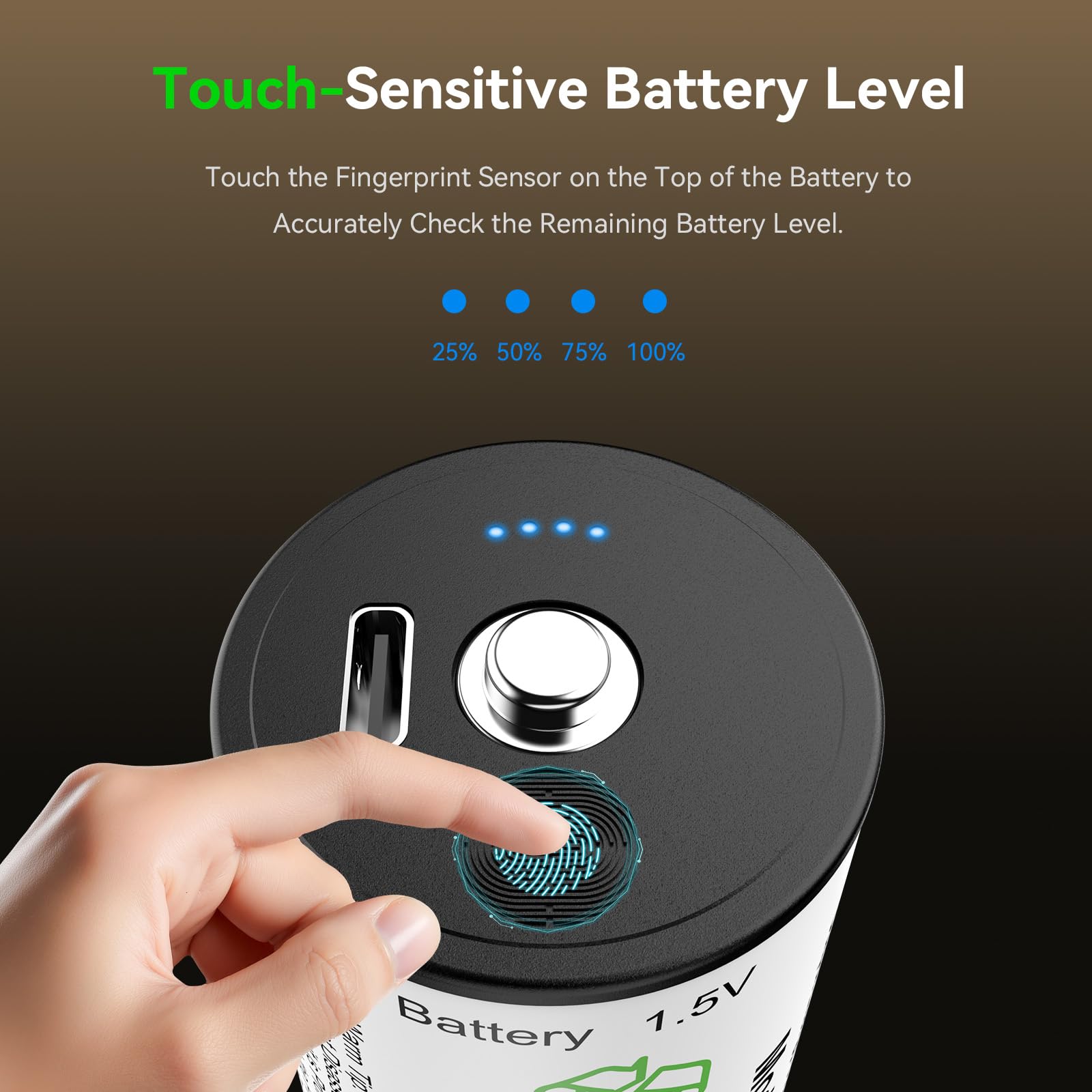 Paquete de 2 Pilas Recargables C de 7400 mWh de Ion de Litio C de 1,5 V, con Cable de Carga USB-C 2 en 1, indicador de Nivel de batería táctil, para Linterna, Reproductor de CD, lámpara de