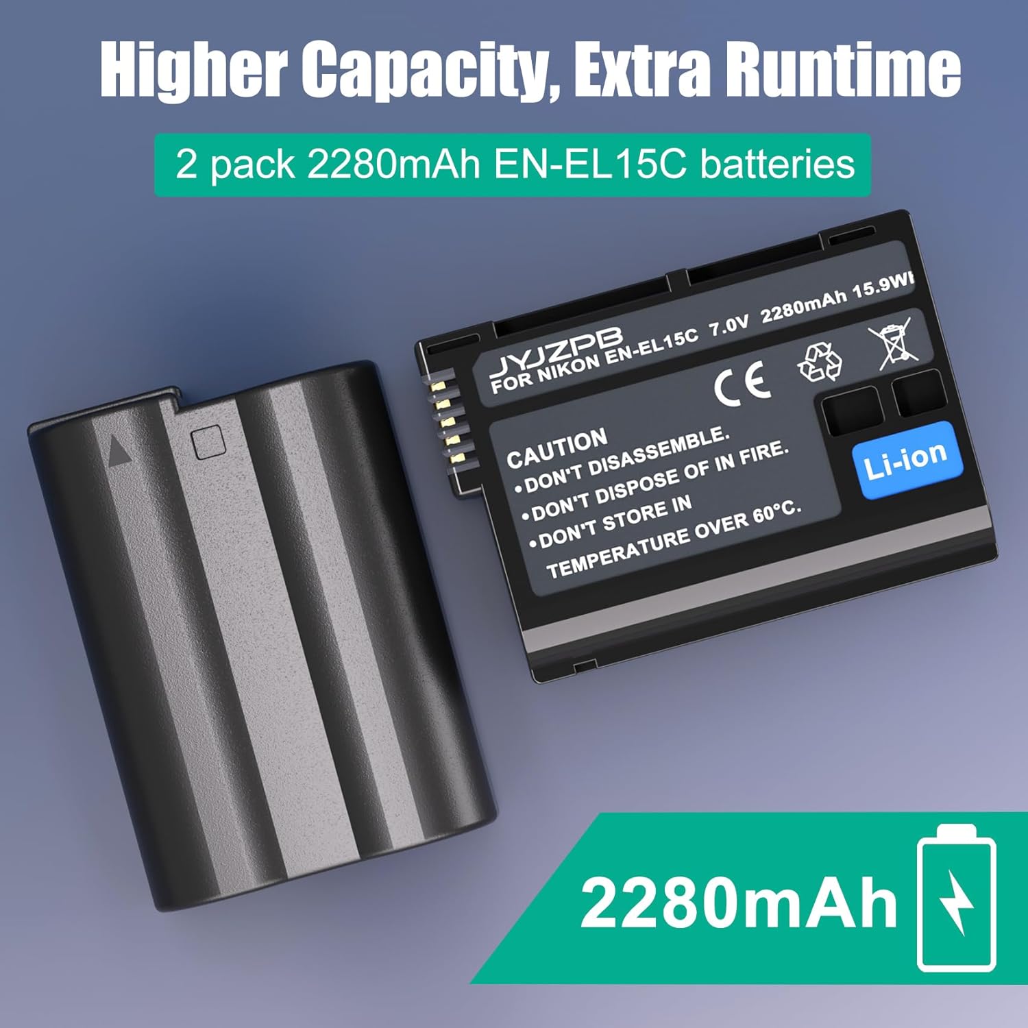 JYJZPB 2 Pack EN-EL15C Batteries and Charger Case for Nikon D7500, D750, Z8, Z7, Z6, ZR, Z6 ii, Z6iii, Z7ii, Z5, D500, D600, D610, D810, D800, D800E, D710E, D850, D7000, D7100, D7200 Camera