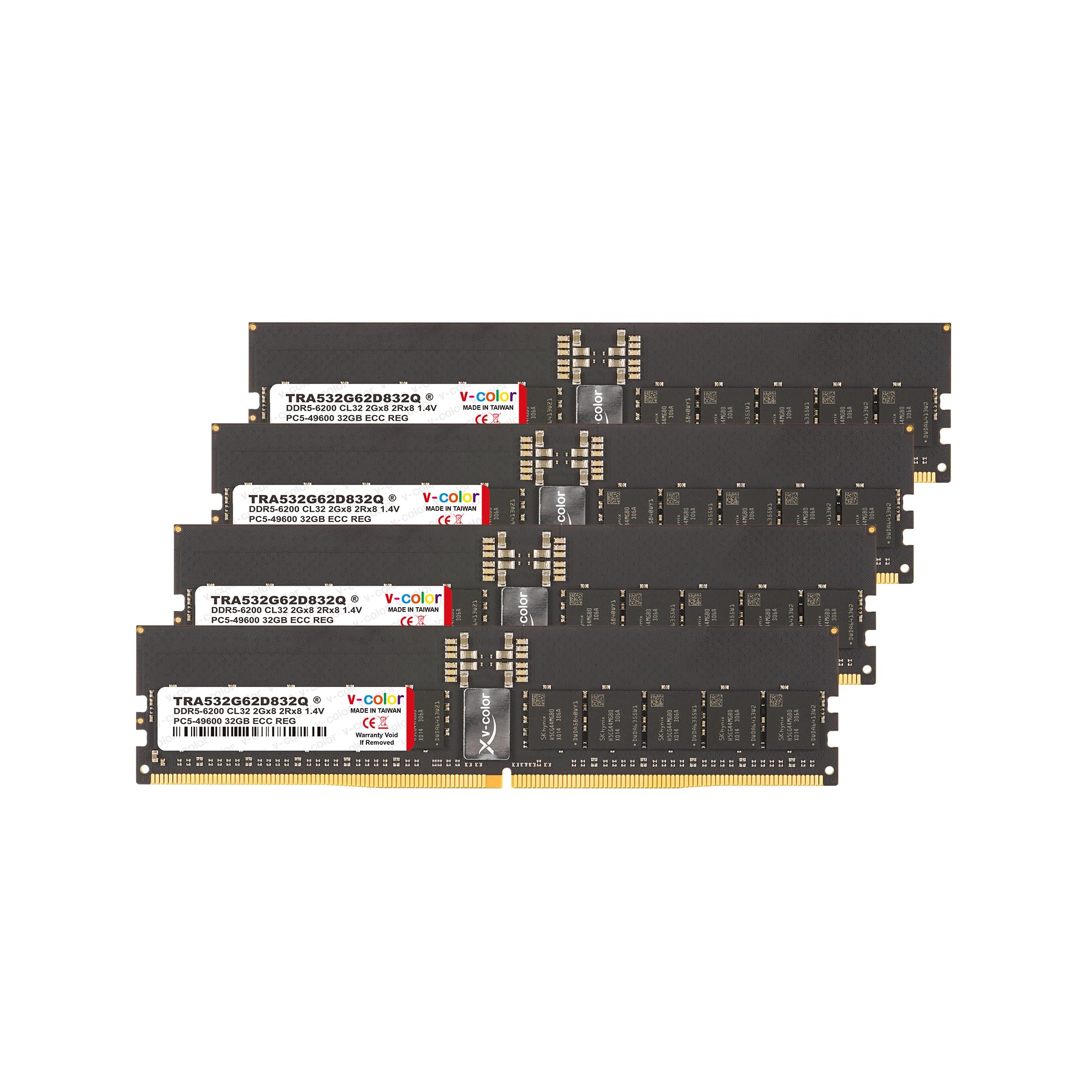 V-Color DDR5 128GB (32GBx4) 6200MHz CL32 2Gx8 2Rx8 OC R-DIMM (Overclocking ECC Registered DIMM) 1.4V Memory Ram for TRX50 Workstation (AMD Expo) (TRA532G62D832Q)