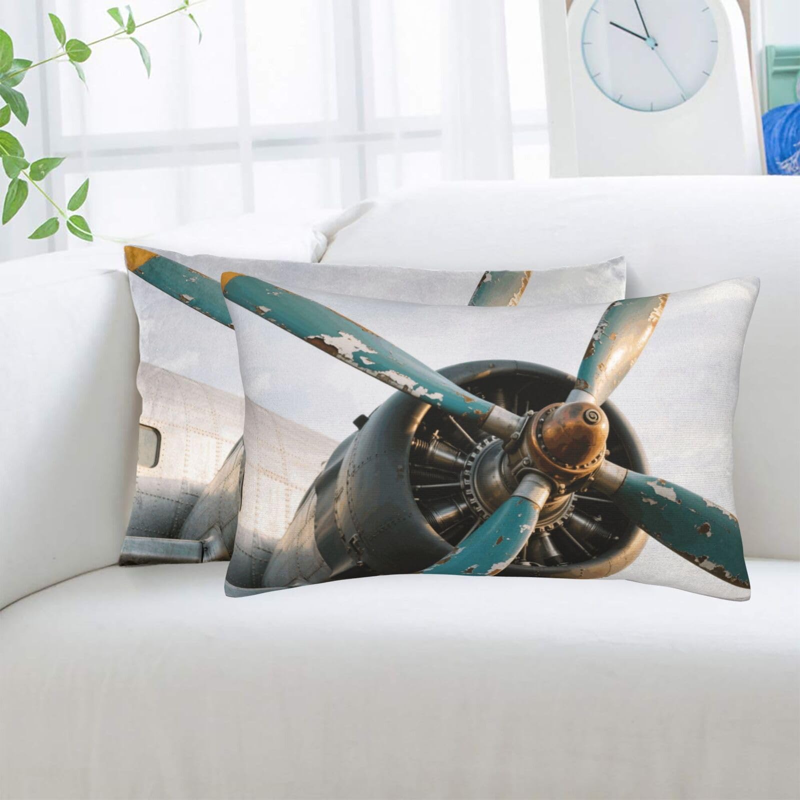 2 Pack Standard Pillowcases Sets, Ultra Soft Comfort Microfiber Plush Pillow Cases Airplane Decorative Throw Pillow Cover with Hidden Zipper for Bedroom, Sofa, Couch,14"X20"