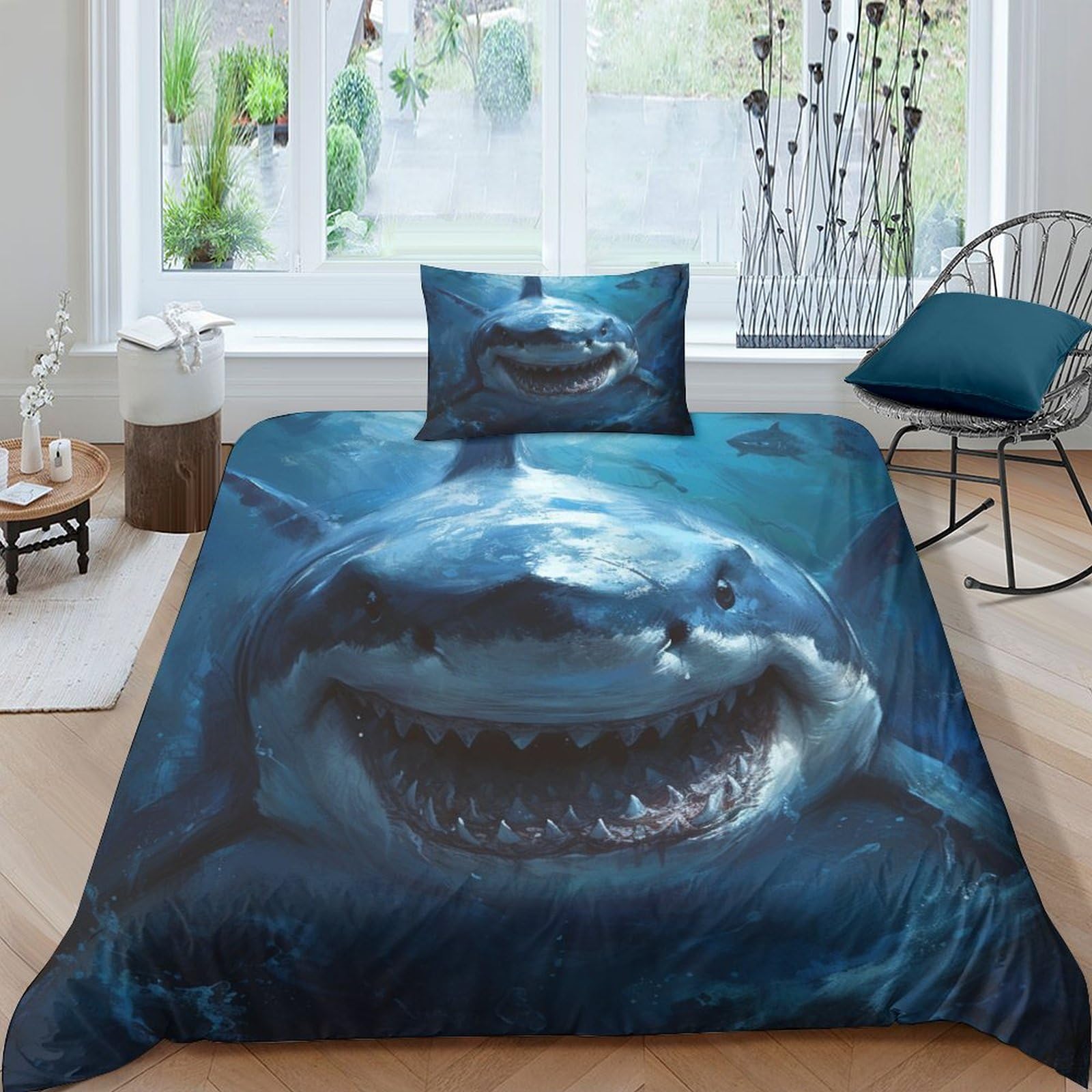 Housses de couettes requin en microfibre douce anti-transpiration lit single