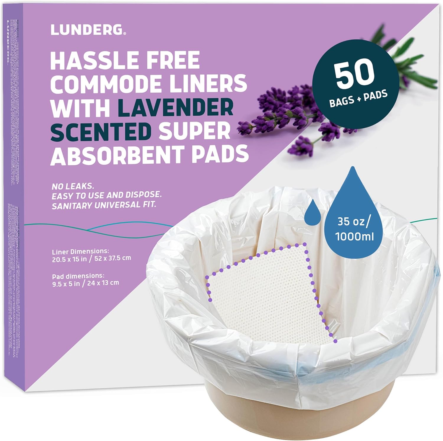 Lunderg Commode Liners with Lavender Pads (50)