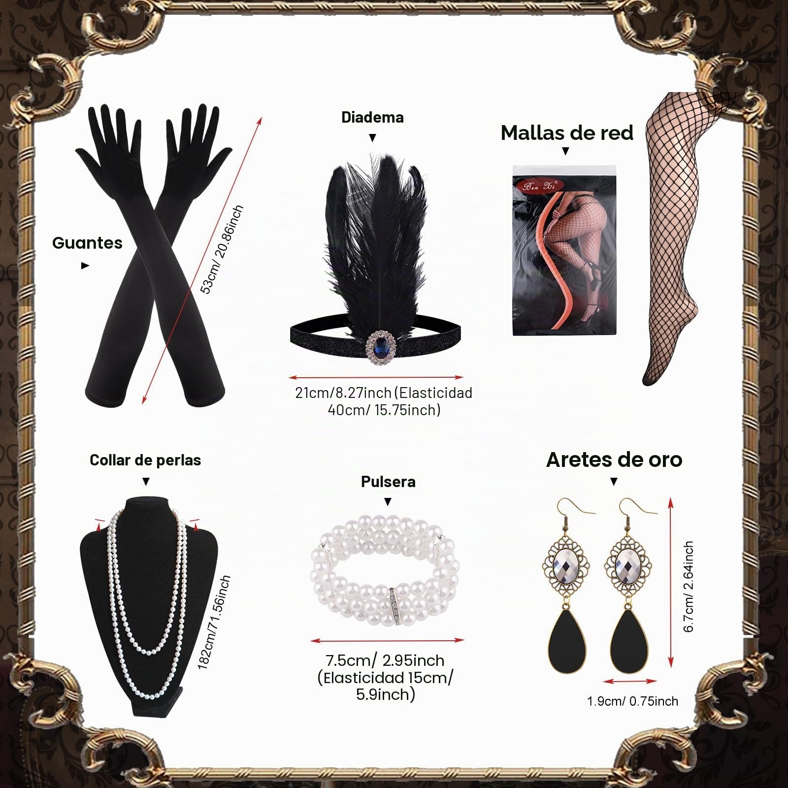 FEPITO Vestidos estilo flapper de los años 20 para mujer, vestido estilo Gran Gatsby con lentejuelas y flecos para mujer con accesorios de los años 20（Negro y dorado (estilo 2)，Medium）