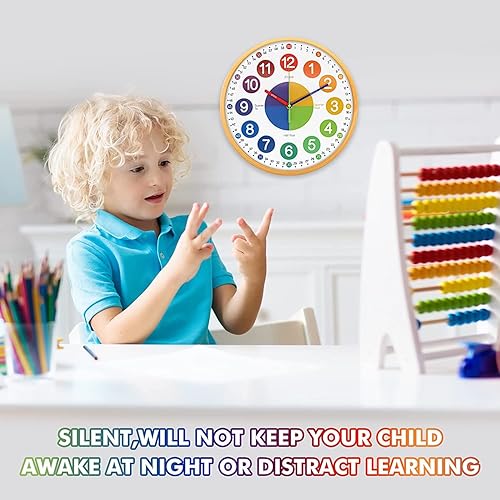 Miniatura 2 de Reloj de enseñanza para niños reloj de pared de aprendizaje de 10 pulgadas movimiento silencioso y números coloridos relojes de pared para niños