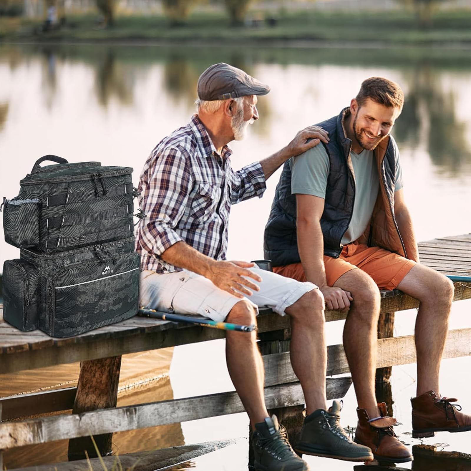 MATEIN Sac de Pêche avec Porte-Canne, Sac a Dos Peche Étanche, Camouflage