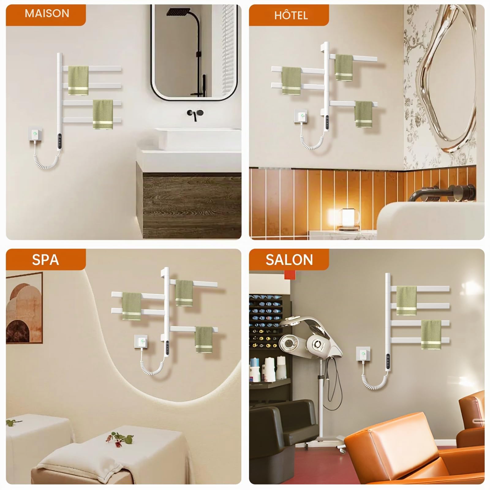 Sèche-Serviettes de Salle de Bain Rotatif à 180° radiateur sèche-Serviettes électrique 220V 150W avec minuterie et Thermostat 30-70