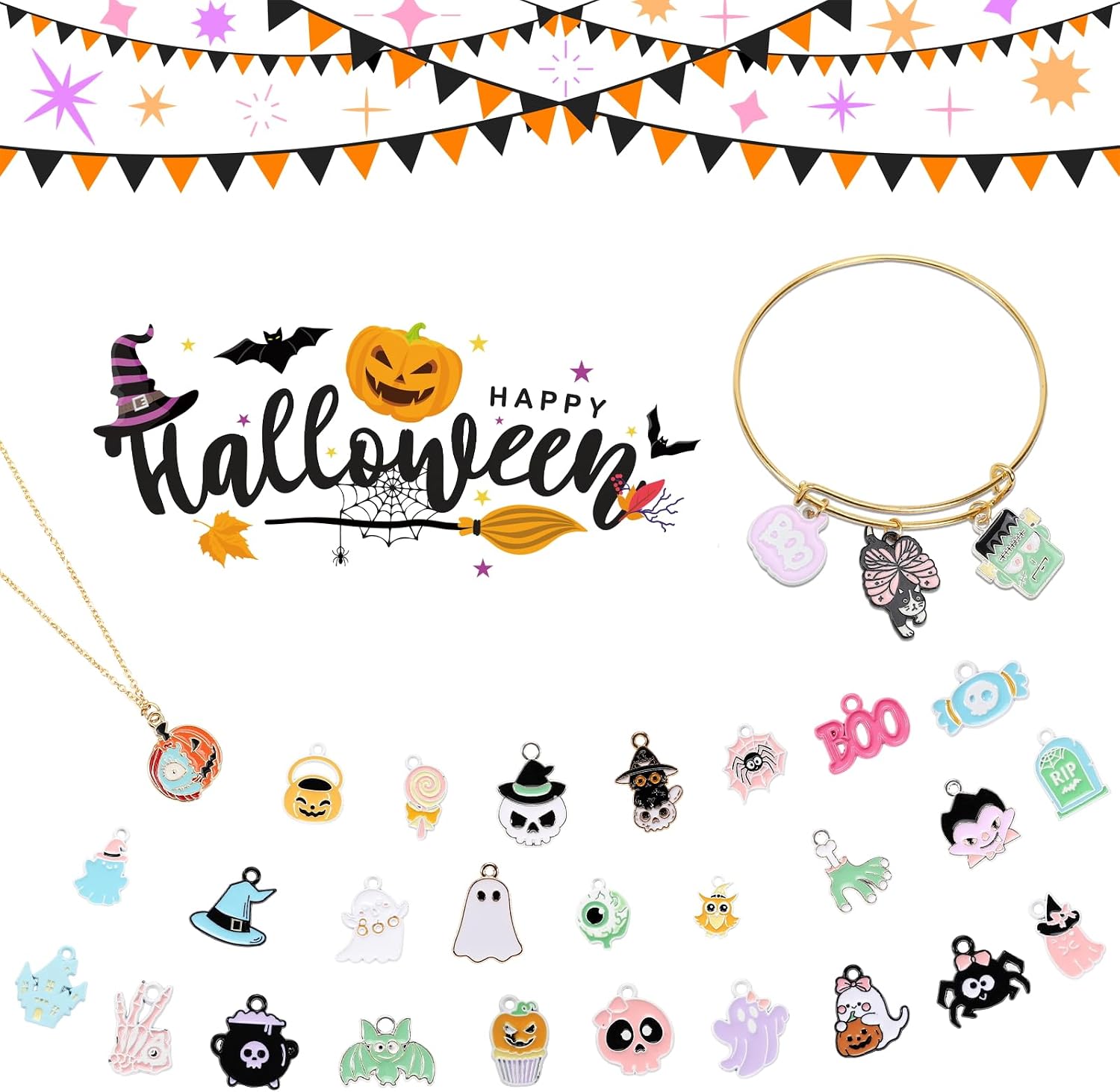 Amintiri 100 Pcs Halloween Christmas Autumn Charms Bulk for Jewelry Making image 2