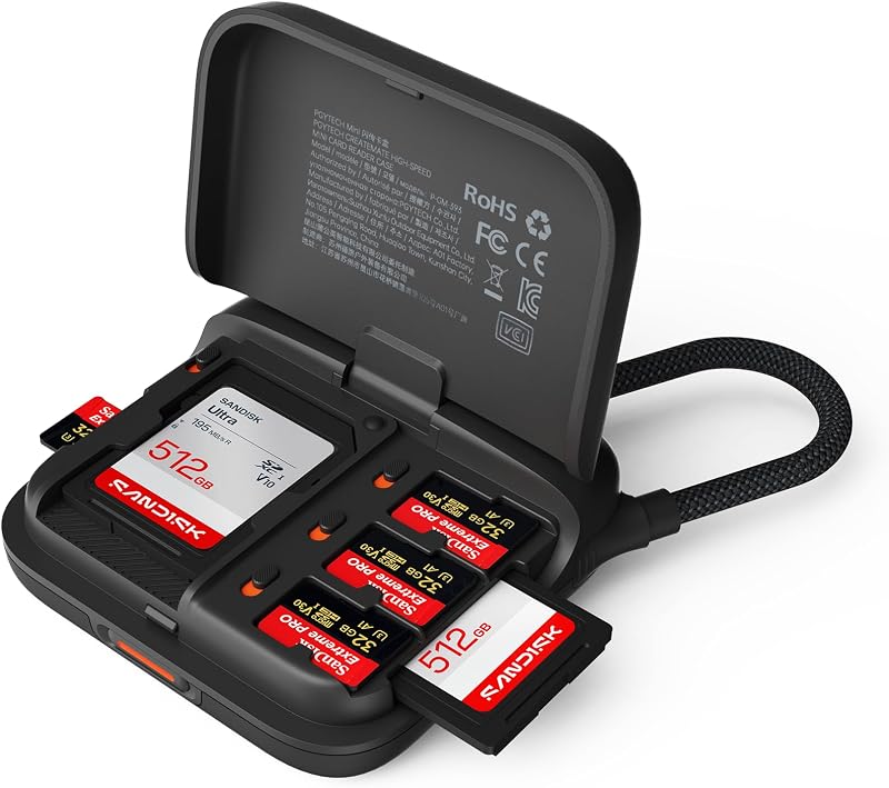 Estuche para lector de tarjetas Mini SD, lector de tarjetas 2 en 1 UHS-II SD 4.0/Micro SD | CreateMate Transferencia de Doble Ranura de Alta Velocidad/USB 3.1/Tipo C con Almacenamiento portátil de 6 Ranuras, para cámara/Dron/teléfono/Pocket 4, Negro