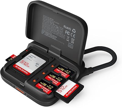PGYTECH CreateMate Mini SD Card Reader Case for Pocket 4, High-Speed 2-in-1 SD 4.0/Micro SD Card Reader with 6-Slot Storage Portable, Dual-Slot Transfer/USB 3.1/Type-C for Camera/Drone/Phone, Black