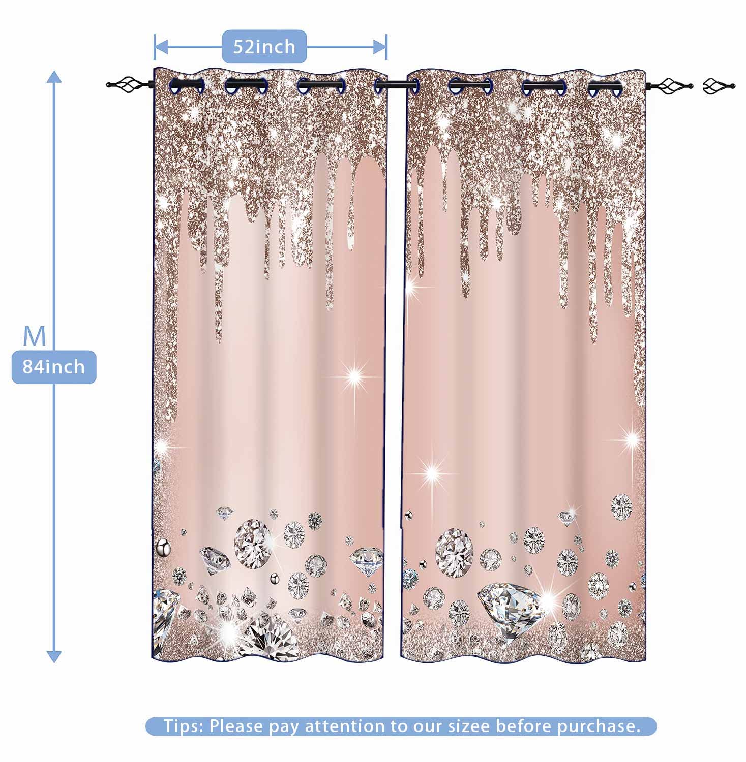 MIZSYE Sparkling Diamond Curtains Rose Gold Sparkling Drips Wall Decoration Inspiration Art Blackout Curtains for Bedrooms Living Rooms 2 Panels 52x84inch CLZYMS128 - Image 3