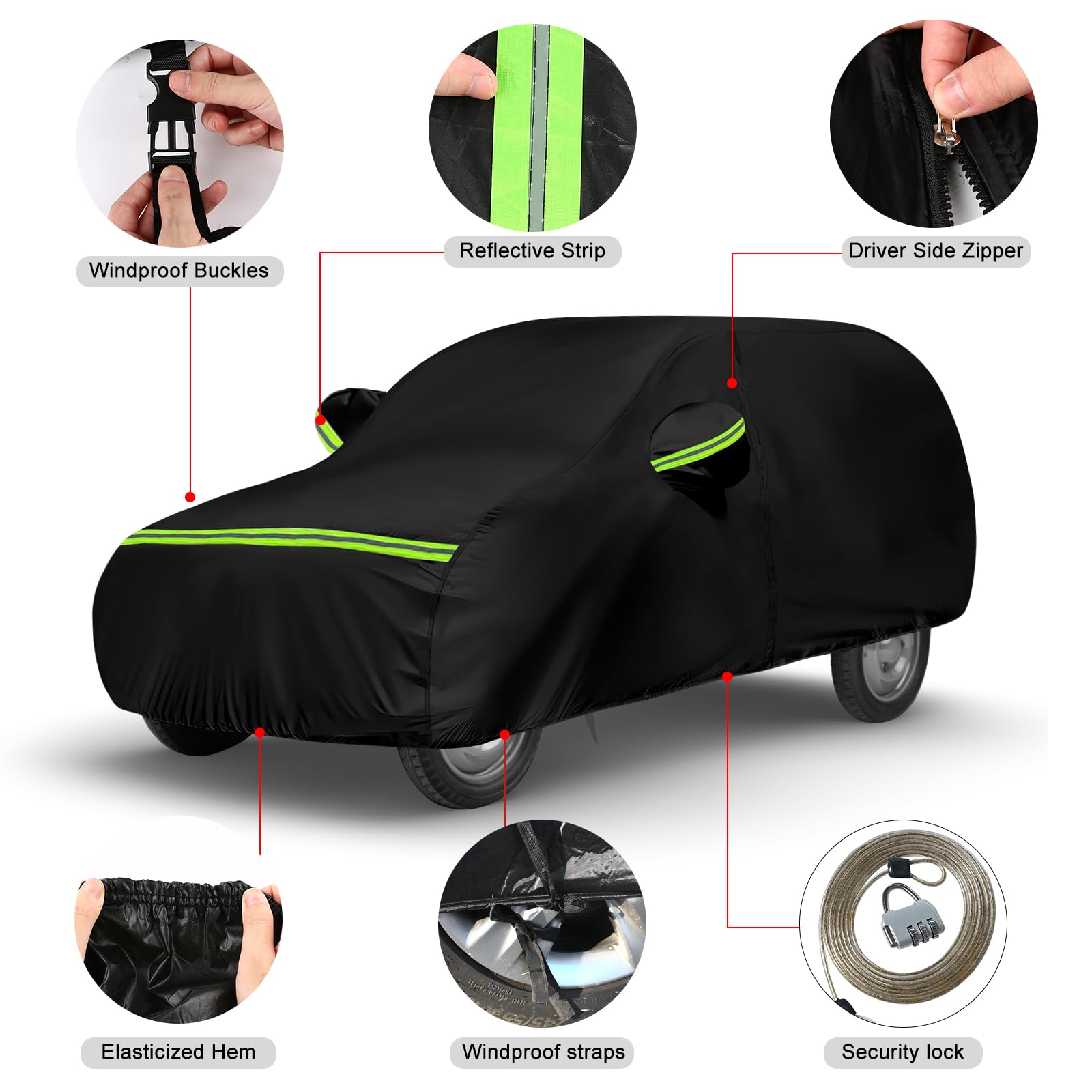 Autoabdeckung Passend für Citroen DS3/DS 3 Crossback 2009-2025, wasserdichte Vollgarage Autoplane mit Reißverschlusstür für Schnee, Regen, Allwetterschutz