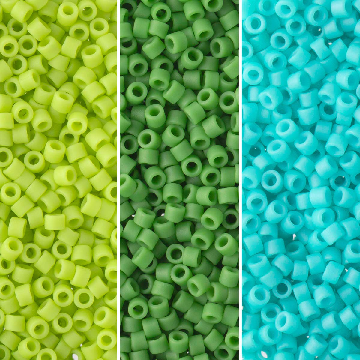 Miyuki Delica Seed Beads Bundle: Size 11/0, Green Turquoise Matte Opaque Palette Collection DB754, DB763, DB793-3 Tubes of 7.2 Grams ea