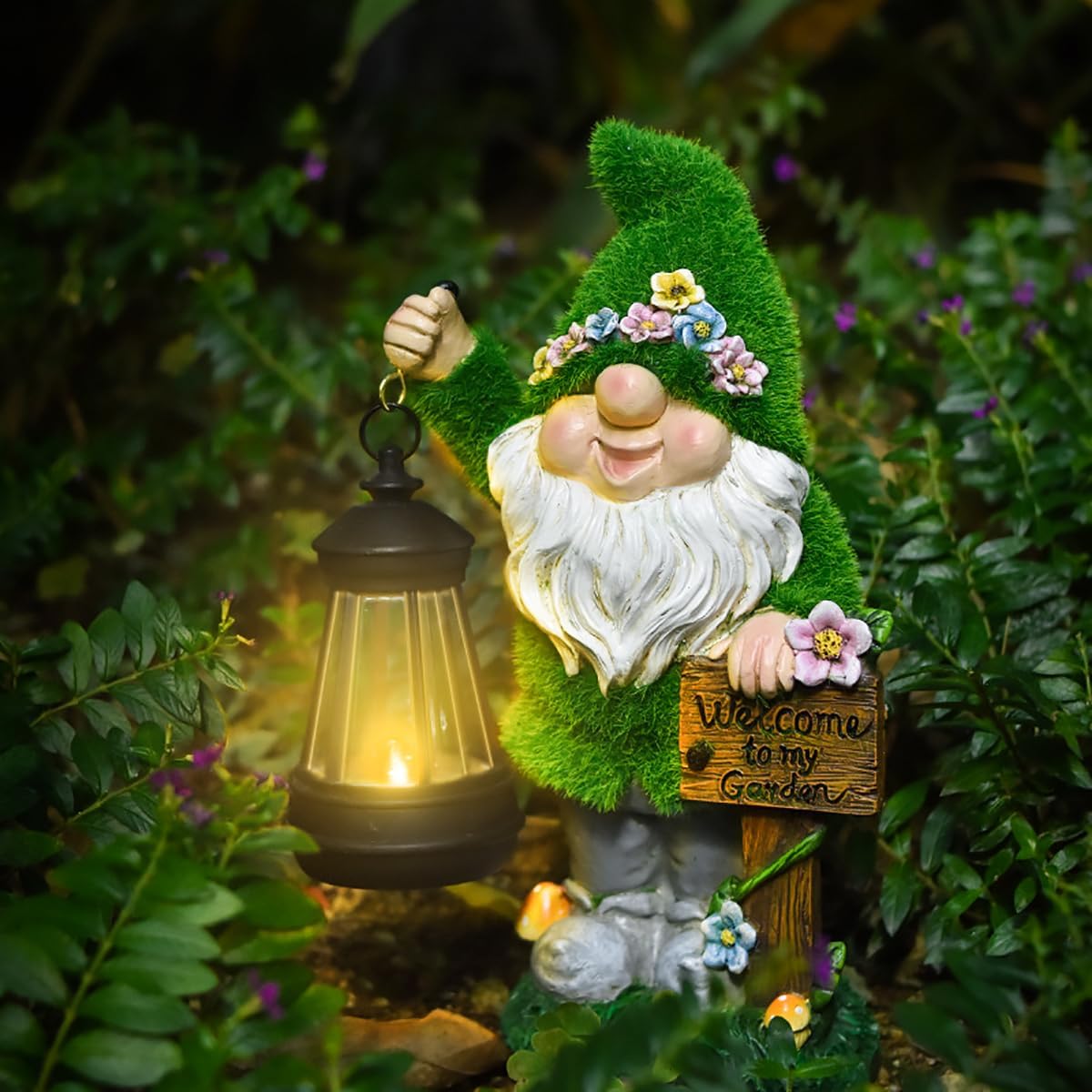 VINIUSIKI Solar Garden Gnome Statues with Lantern Light, Easter Outdoor Decorations for Porch Patio, Gifts for Women and Men, Decorative Resin Statue for Outdoor Patio Yard