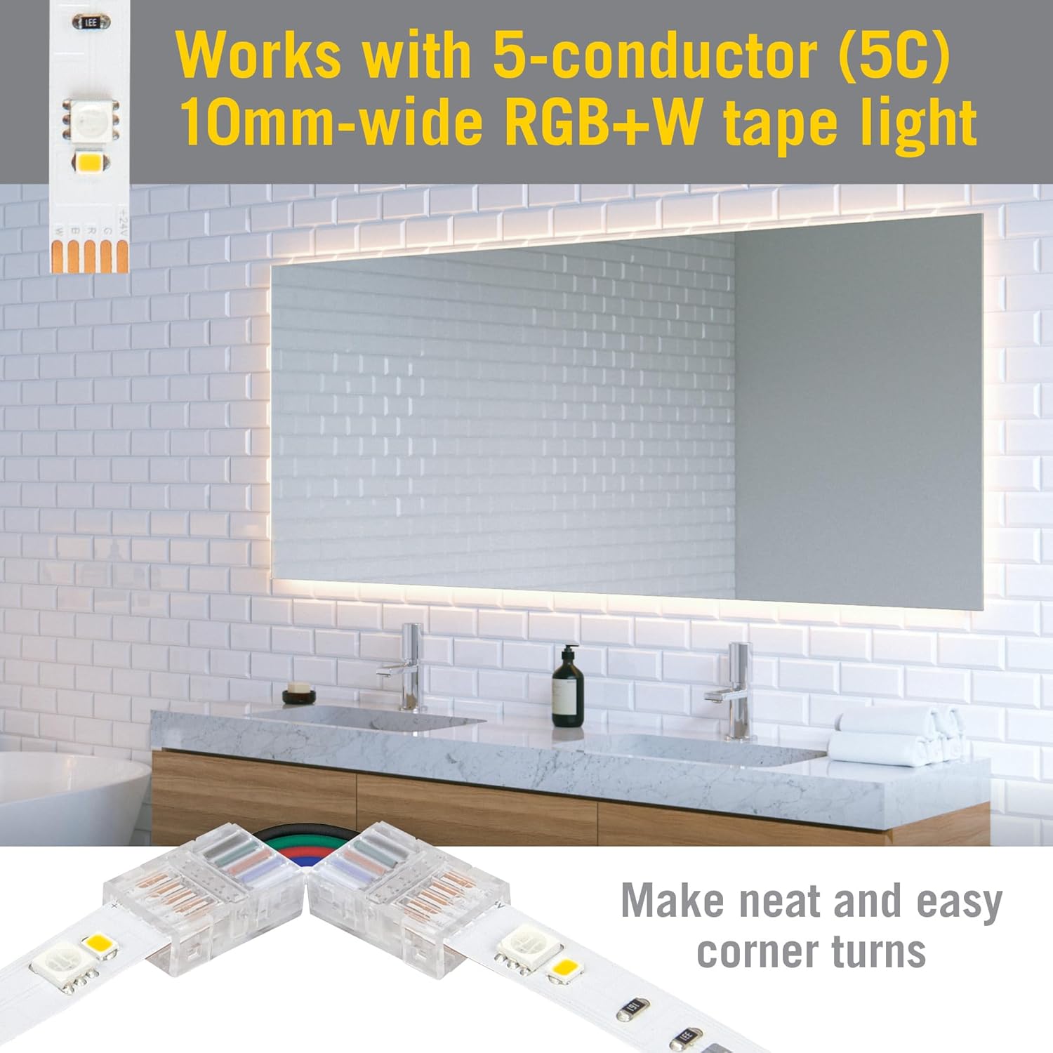 Armacost Lighting SureLock Pro 5 Pin Tape to Tape LED Strip Light Corner Connectors, 4 Pack 760050