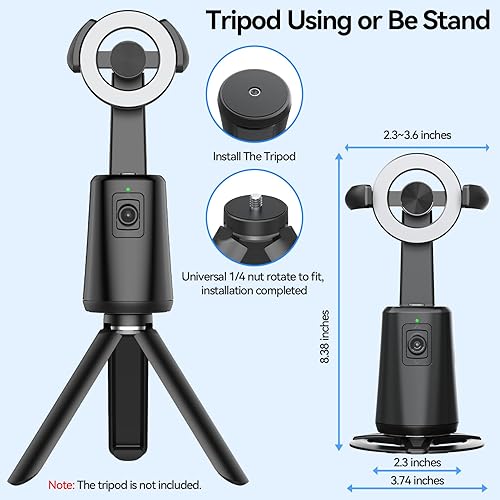 Miniatura 4 de URTRY Trípode de seguimiento facial automático, soporte magnético para teléfono con rotación de 360, no requiere aplicación, soporte de cámara