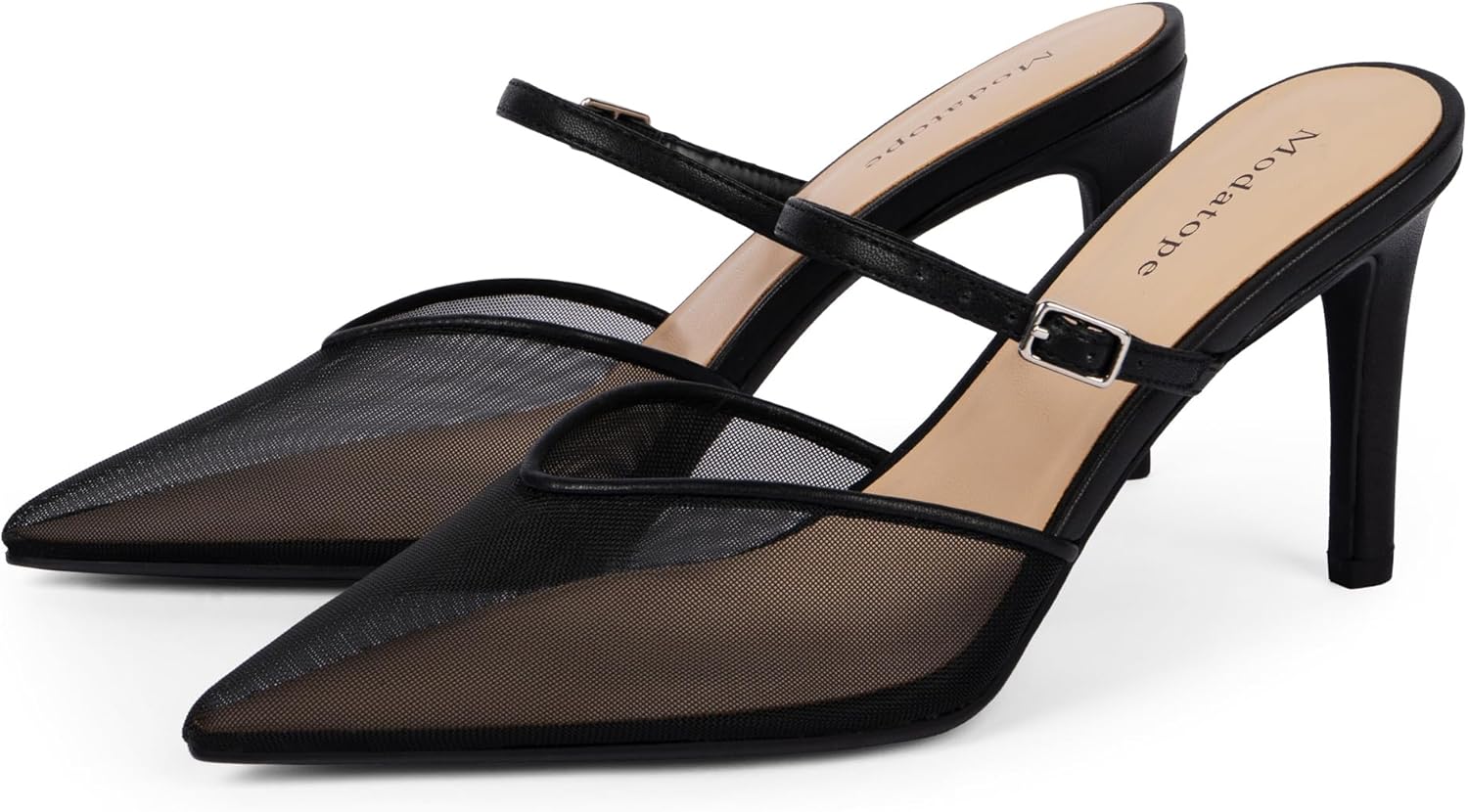 Modatope Pointed Toe Ankle Strap Heels for Women Stiletto Closed Toe Pumps Women Dress Party Mules Sandals - Image 6