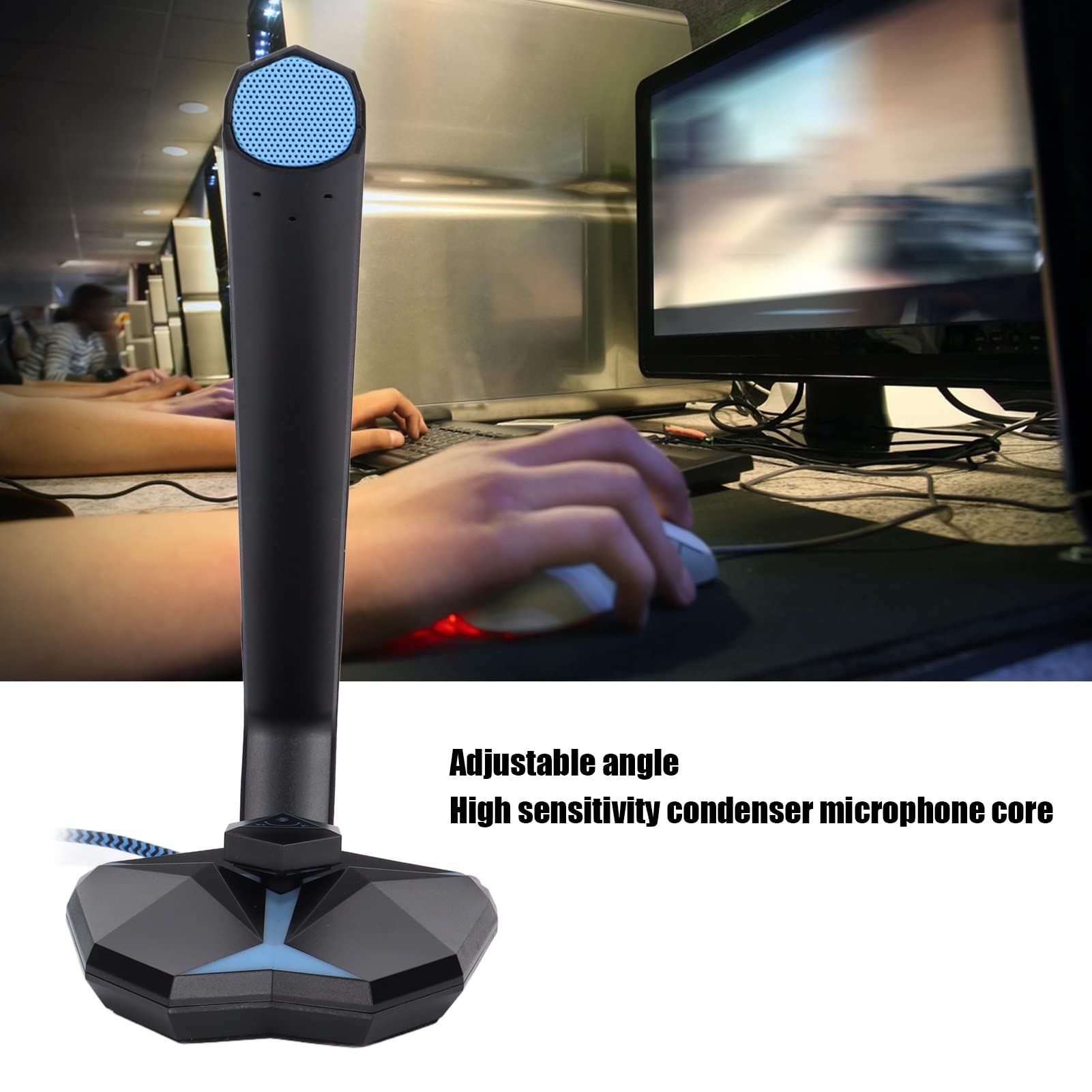 Bewinner Microfono USB per Computer, Microfono per PC USB Omnidirezionale con Regolazione 'Angolo Regolabile con Indicatore LED Freddo, Microfono USB per PC per Riunioni di Ufficio di