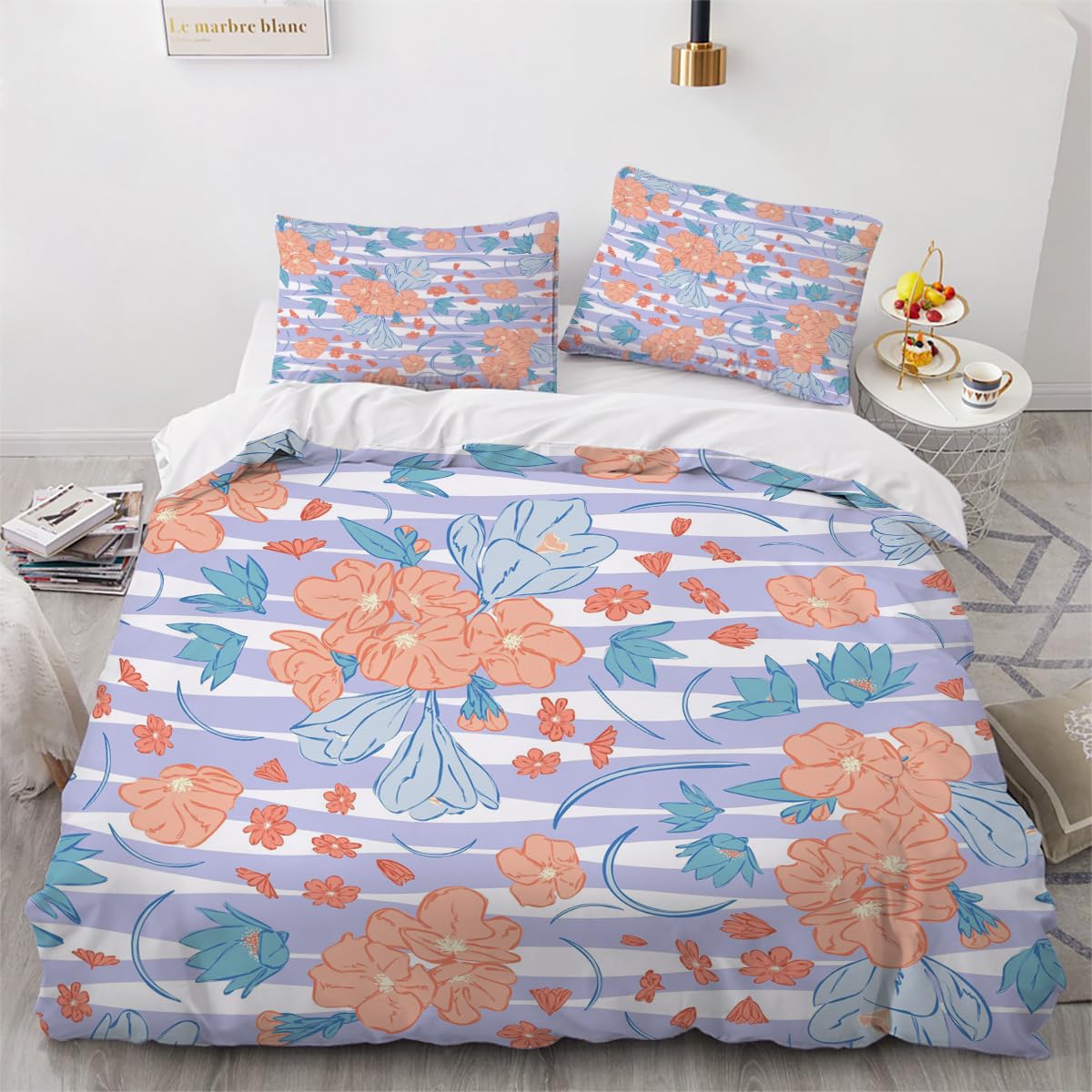 Housse de couette 240x260 cm 3D végétal avec ses deux taies d'oreiller en microfibre douce