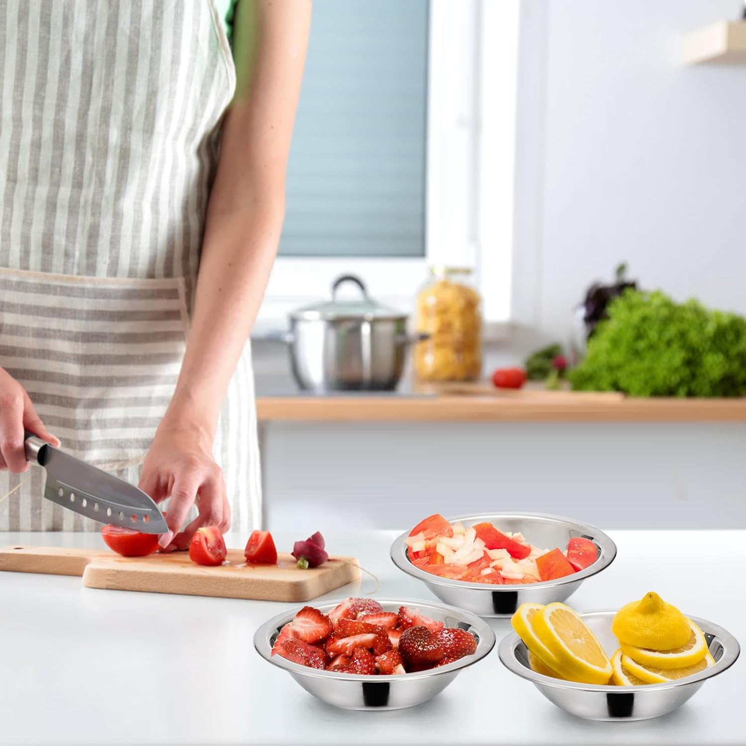 Okllen 10 Pack Small Stainless Steel Bowls, 6 1/2 Inch Wide Kitchen Metal Bowl with Flat Base, 3/4 Quart Prep Bowls for Meal Prep, Cooking, Serving, Baking - Image 9