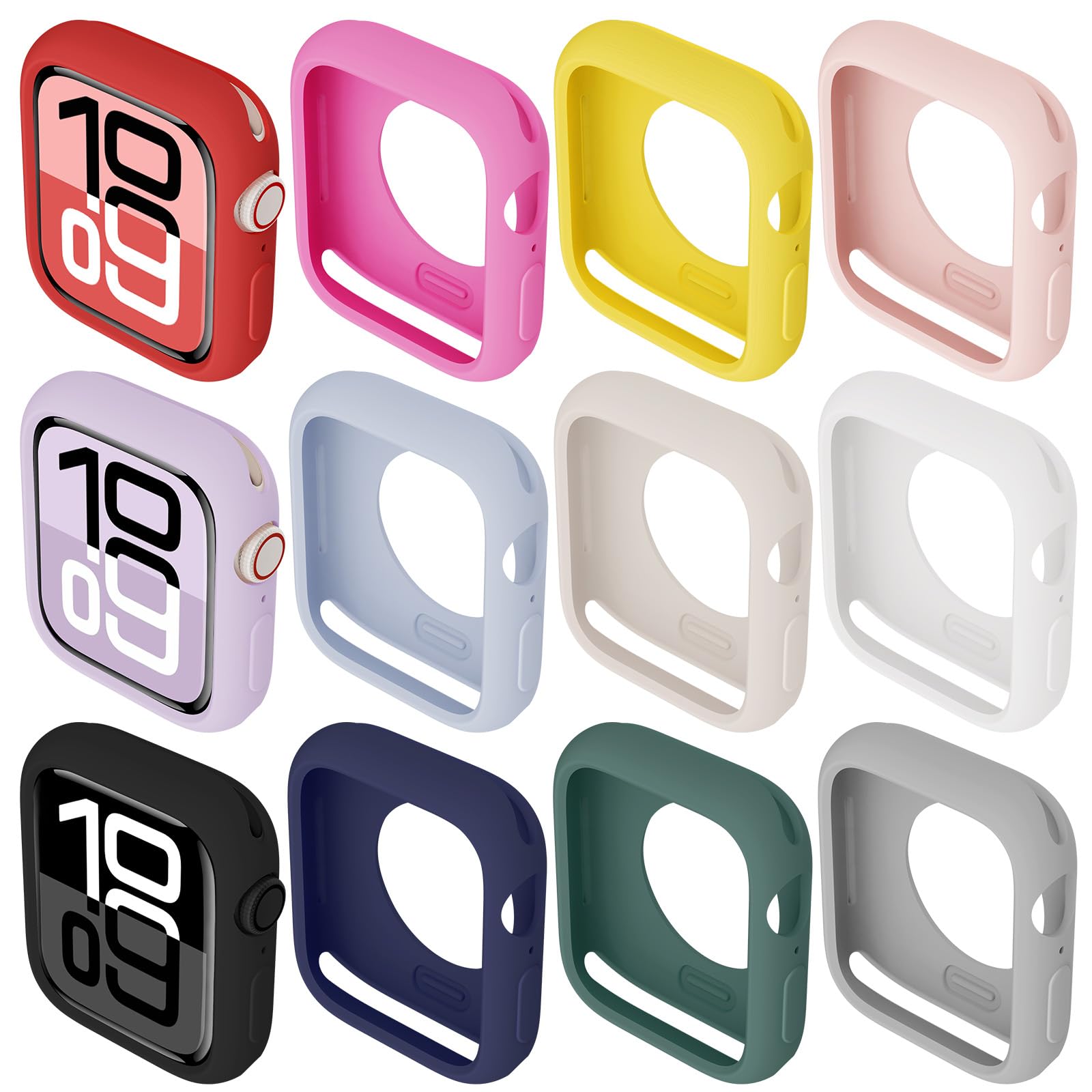 XYF 12 Pack Compatible for Sport Apple Watch Case 42mm Series 11 10, Silicone Soft Bumper Face Cover for iWatch SE 3/2/1 Series 11 10 9 8 7 6 5 4 3 2