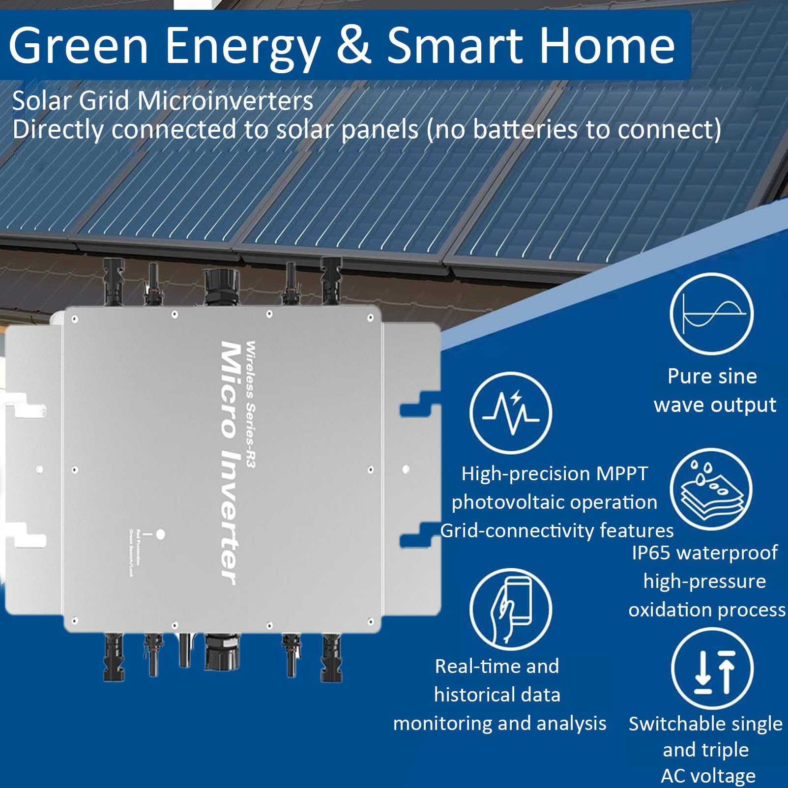 Wechselrichter Solar Grid Tie Inverter 1200W MPPT Grid Tie Micro Wechselrichter PV Wechselrichter Balkonkraftwerk mit WiFi-App-Überwachung