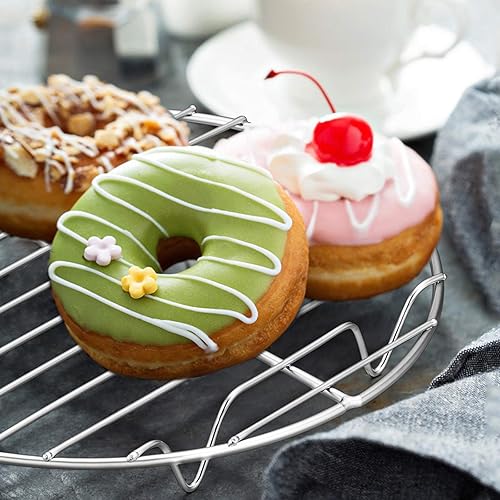 Miniatura 4 de E-far Estantes de cocina redondos de enfriamiento de 10 pulgadas, juego de 2 estantes redondos de acero inoxidable para hornear al vapor, multiusos