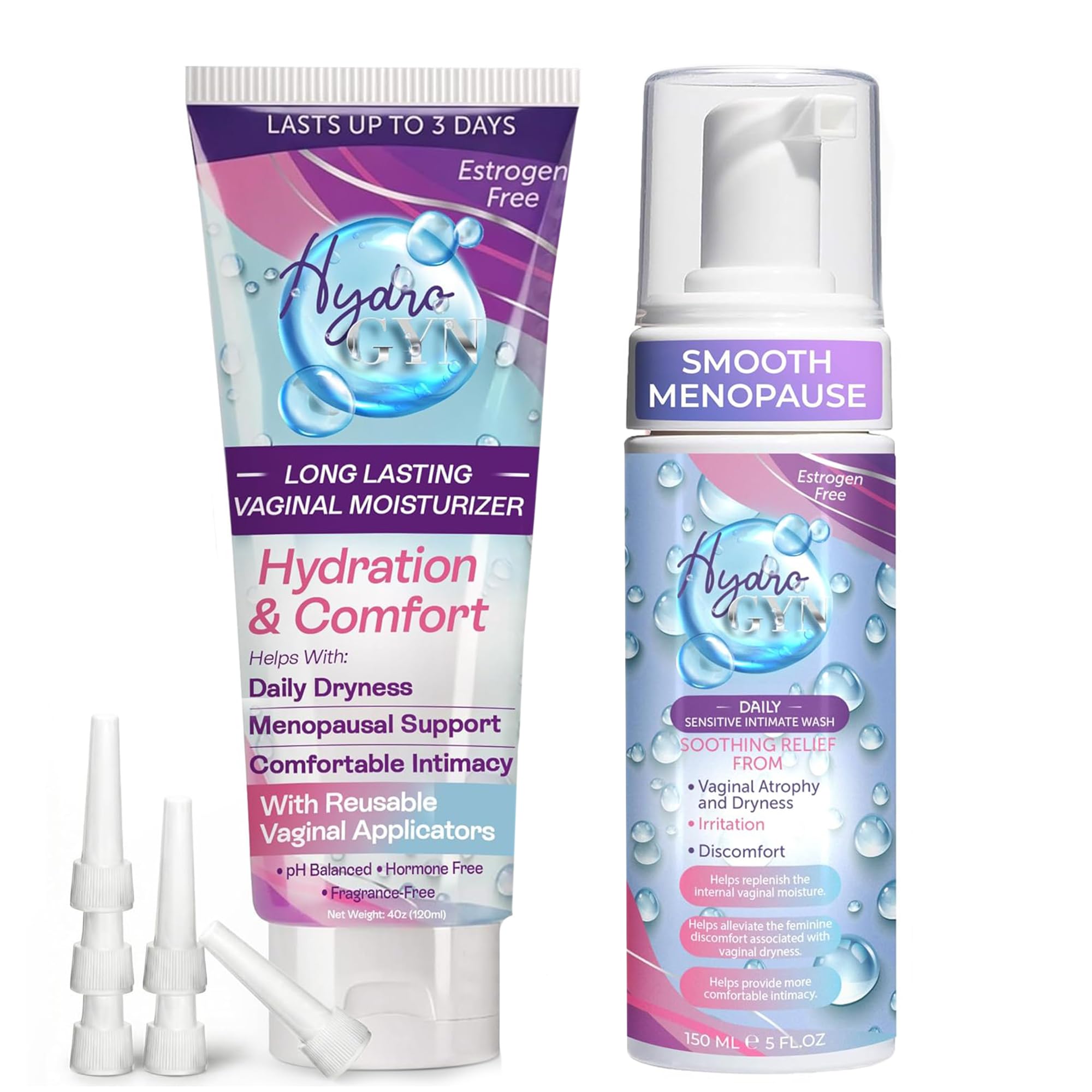 Feminine Care Bundle – Hydro GYN Vaginal Moisturizer (4 oz) with Reusable Applicator + pH-Balanced Feminine Wash – Hydrates, Soothes & Supports Intimate Comfort for Women