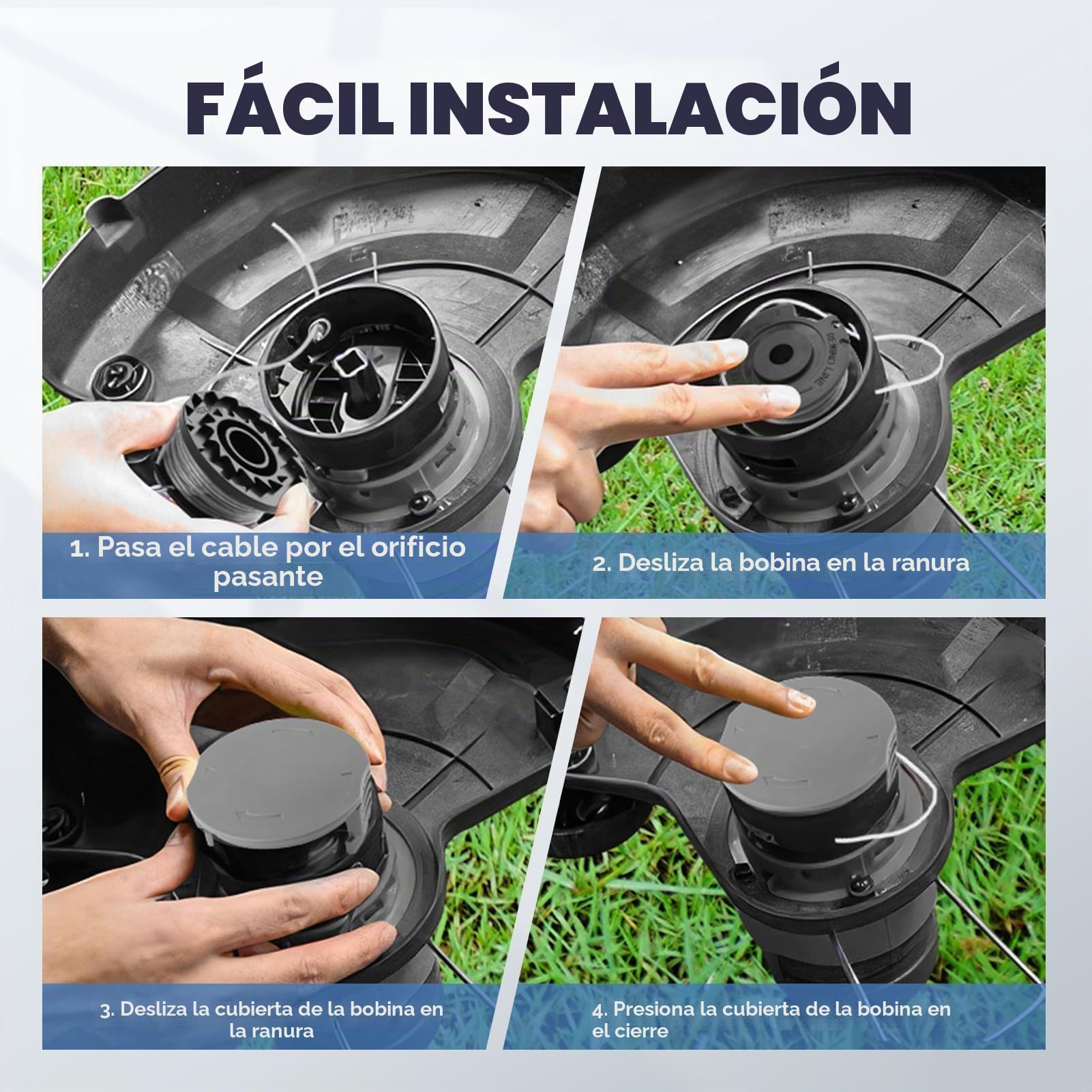Bobina y línea para desbrozadora Bosch,6 pcs bobina de repuesto de recortadora cortabordes para F016800569,1 tapas para F016F05320 compatibles con Bosch EasyGrassCut 18/23/26/18-230/18-260(Ø1.65mm 6m)