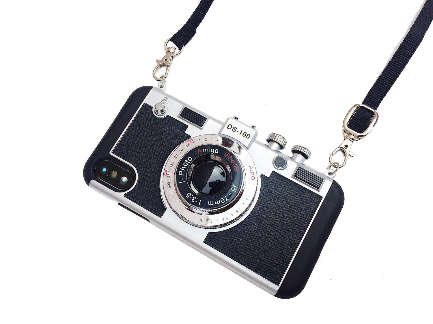 Wcysin 3D Camera Case for iPhone X iPhone XS Camera Case for iPhone XS MAX Camera Design Case for iPhone 7 Plus iPhone 8 Plus iPhone 7 iPhone 8 with Long Neck Strap (iPhone X/XS)