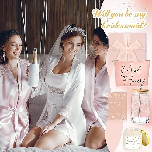 Miniatura 6 de La caja de regalo de propuesta de dama de honor incluye gafas de dama de honor, vela de dama de honor, bolsa de maquillaje, tarjetas de invitación