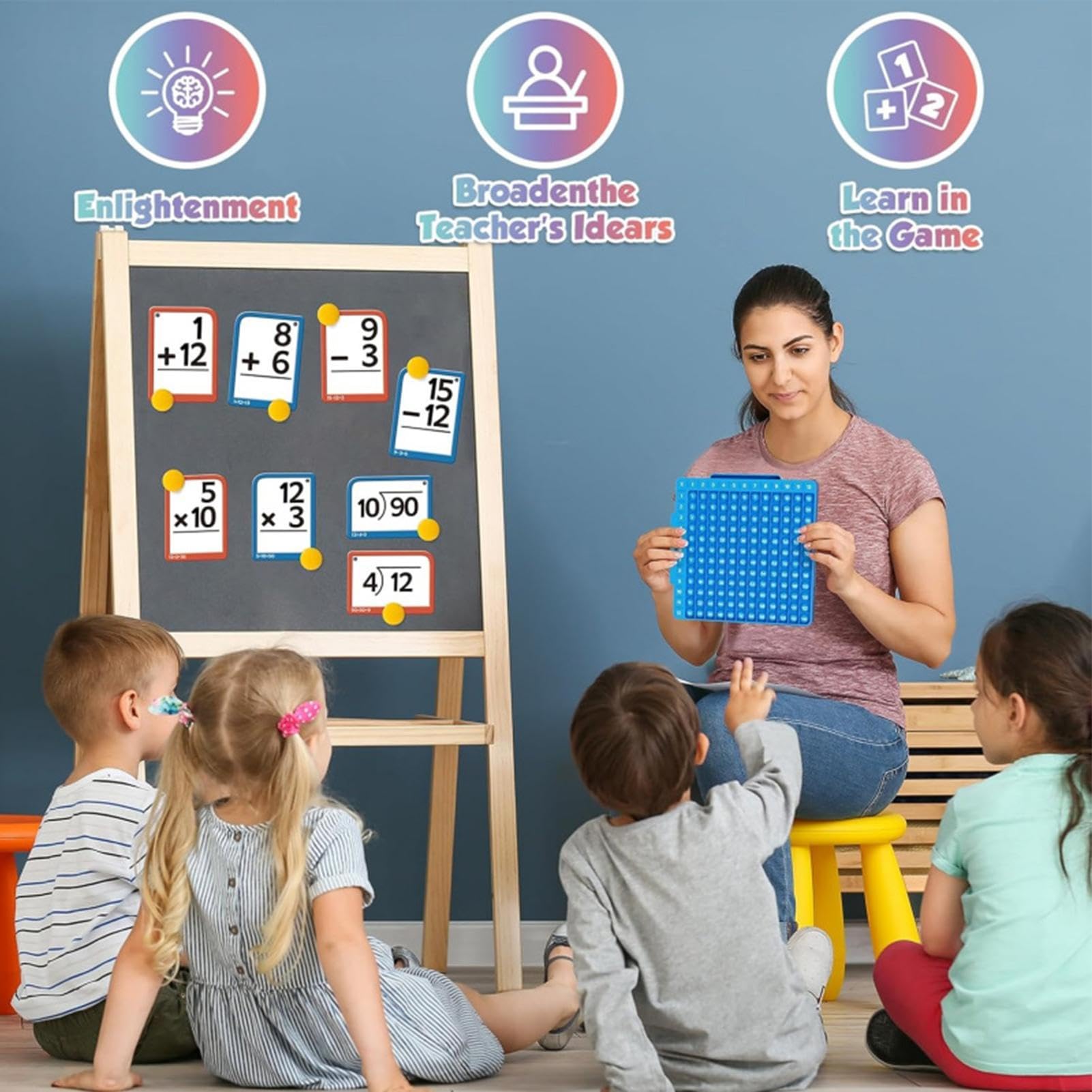 Set di schede flash matematiche - Tavola di moltiplicazione completa, addizione, divisione di sottrazione, giocattolo didattico | Schede informative educative portatili per bambini della scuola matern