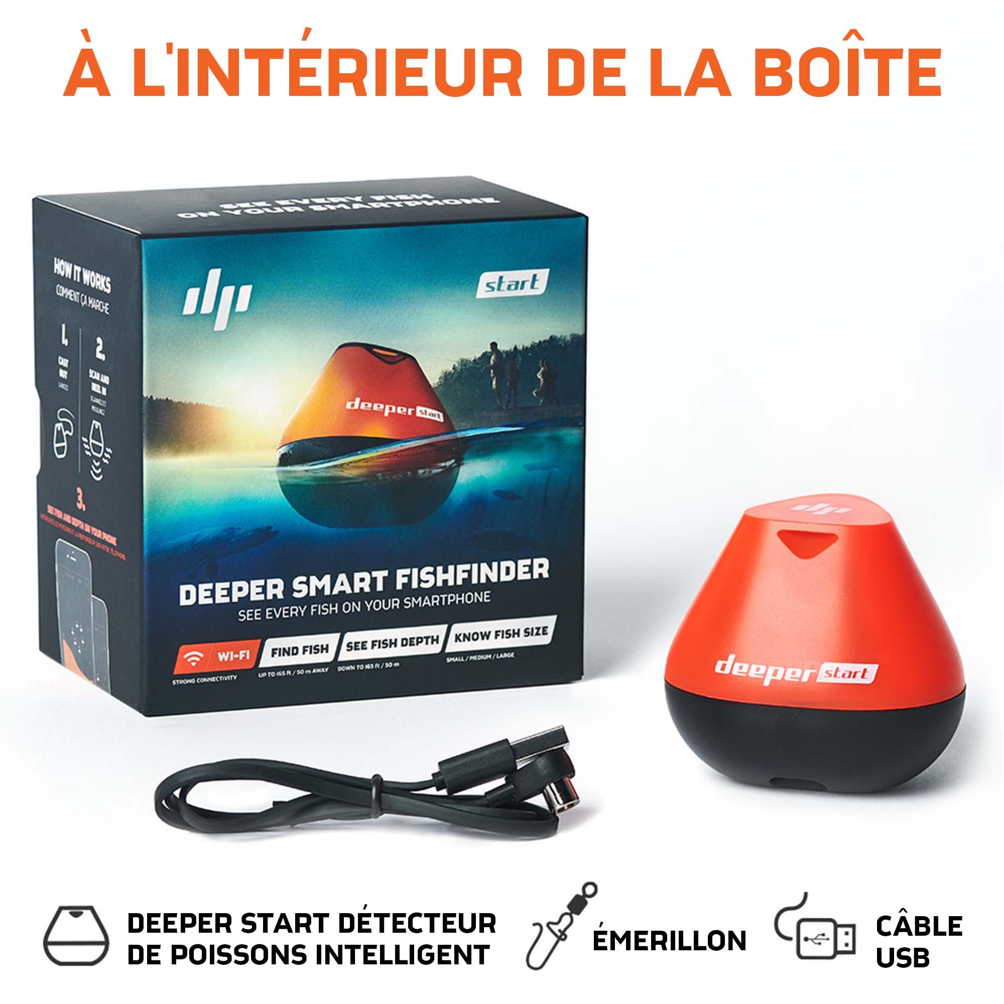 Deeper START Sondeur de Pêche, Détecteur de Poissons et Profondeur Portable, Sans Fil, Pour la Pêche, Fonctionne Avec Téléphones Portables (App Gratuite)