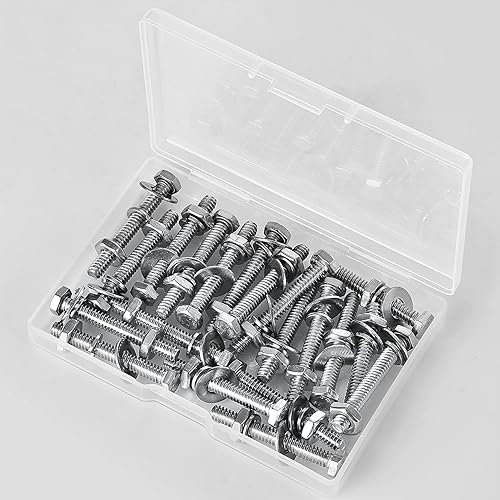 Miniatura 6 de Tornillos de cabeza hexagonal #10-24 x 12", tuercas, arandelas planas y de bloqueo, kit surtido de acero inoxidable 304 (18-8), acabado brillante,