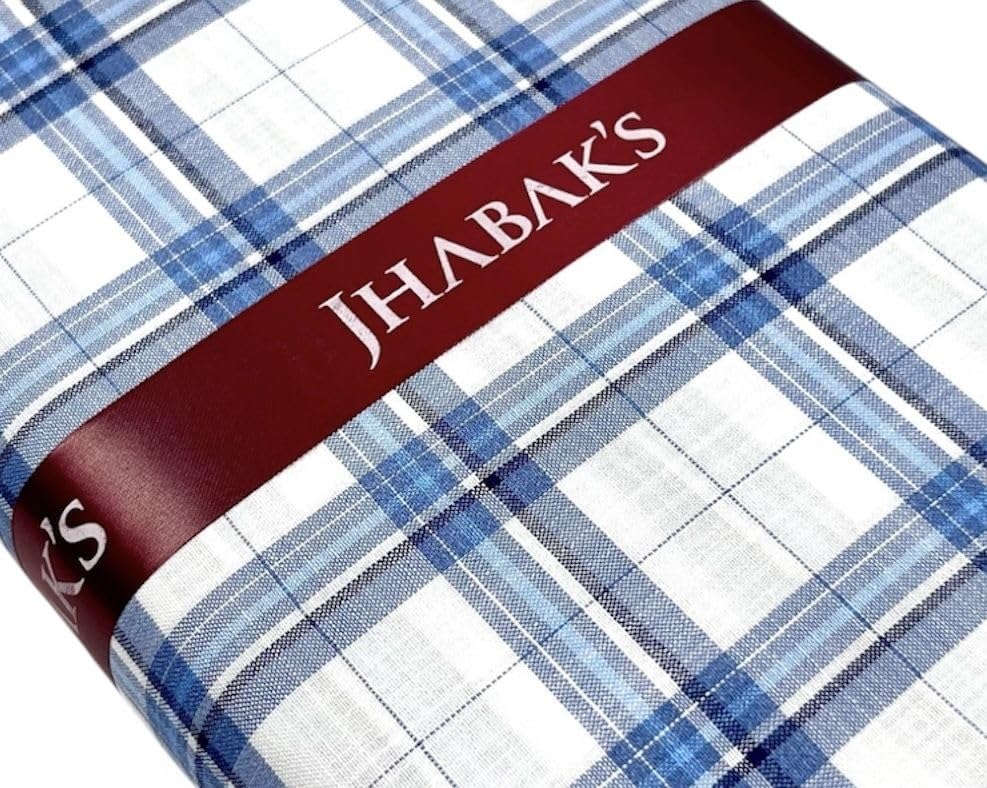 Image of JHABAK'S Cotton Blend Unstitched Checkered Fabric for Men - 2.35m Shirt Piece / 3m Kurta Piece - Width 36 Inches