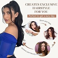 Vista 6 de KooKaStyle Extensiones de cola de caballo, 16 pulgadas, color marrón oscuro, largo, ondulado, con clip, extensiones de cabello sintético en capas